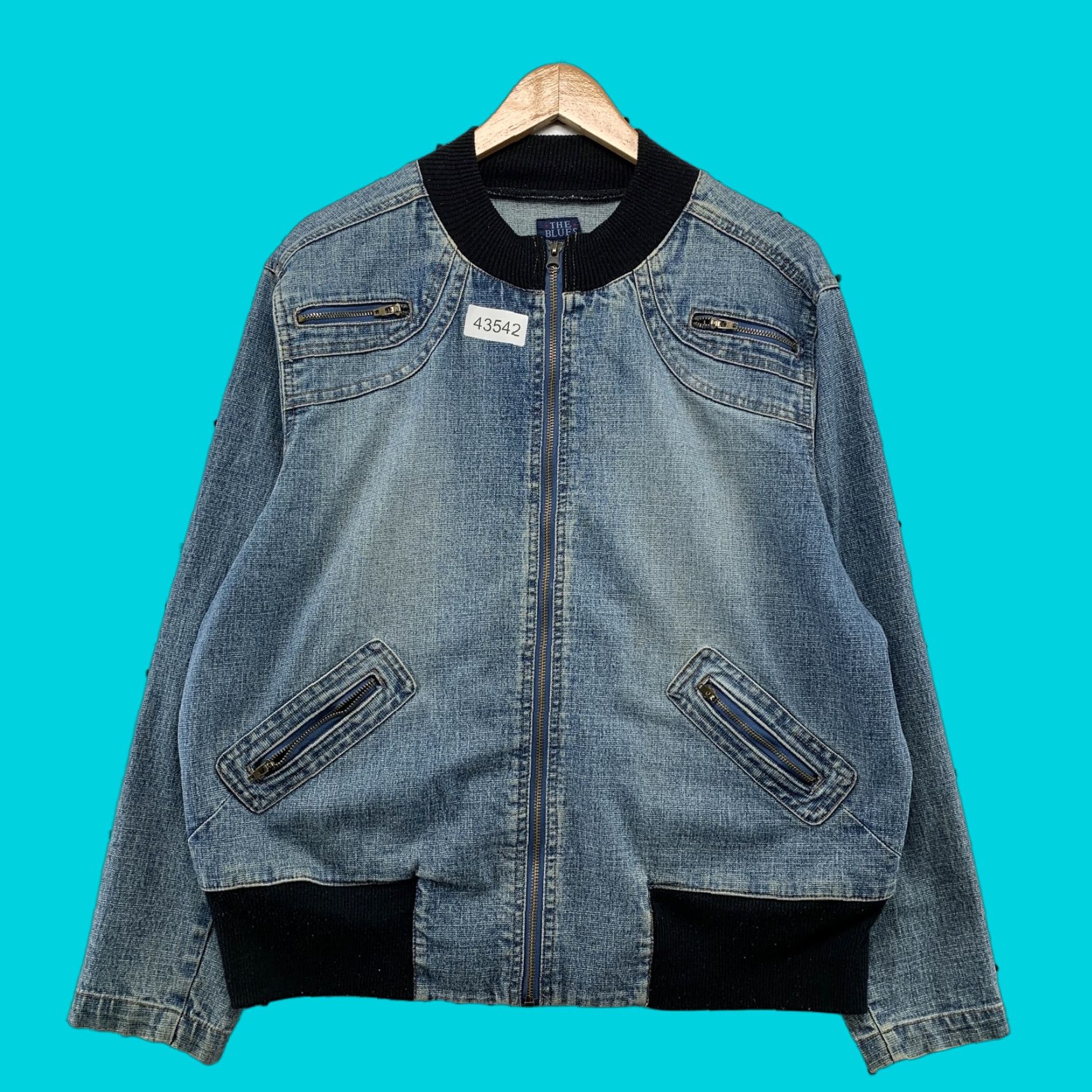 Vintage VINTAGE The Blues Denim Jacket Womens Plus 1X Blue Bomber Zip Up Pocket Zipper 1X Green? Wait. Size XL / US 12-14 / IT 48-50 - 1 Thumbnail
