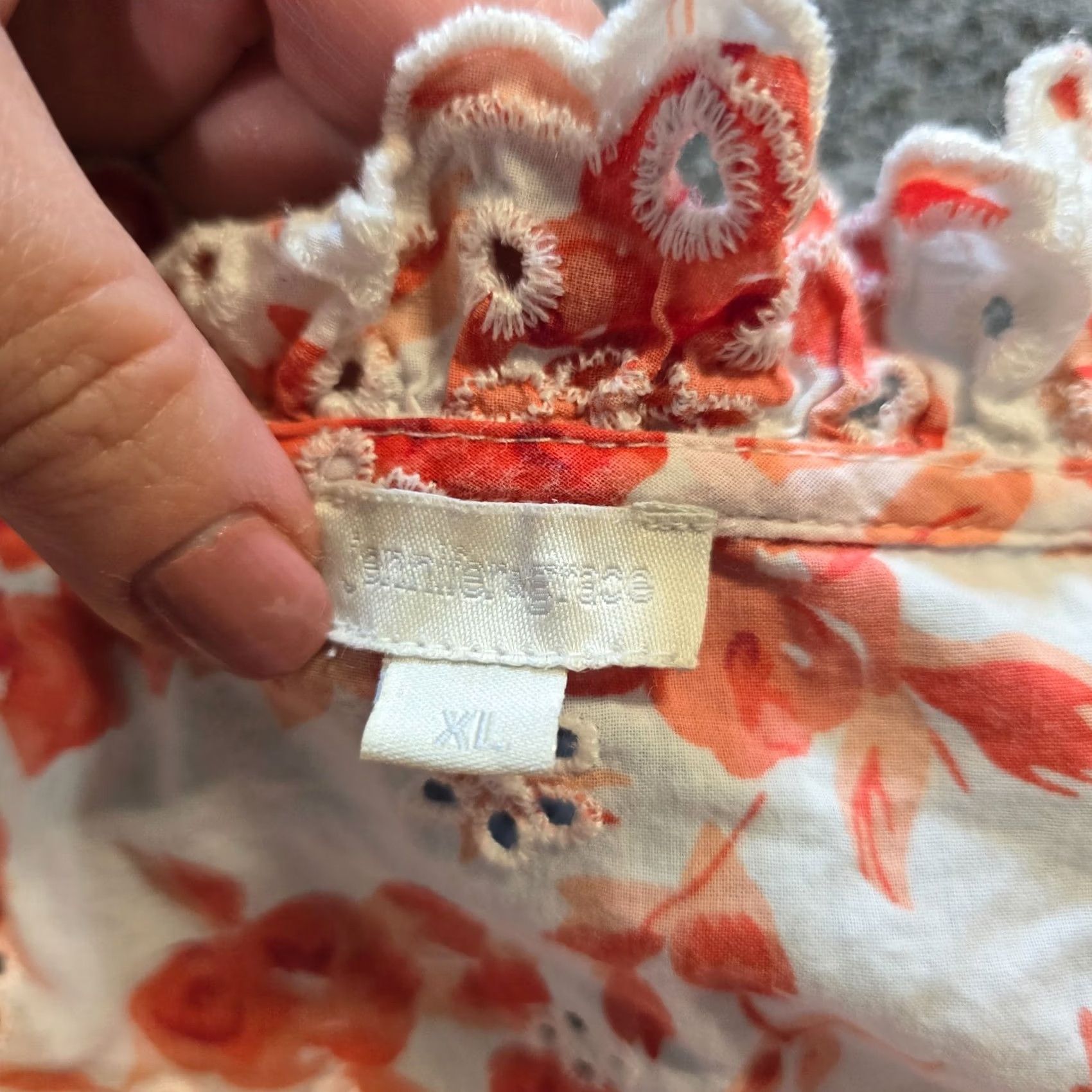 Vintage Jennifer Grace Top Womens XL Orange Floral Eyelet Lace Sleeveless Boho Casual Shirt Blouse Women Bohemian Peasant Summer Spring Regular Size XL / US 12-14 / IT 48-50 - 4 Thumbnail