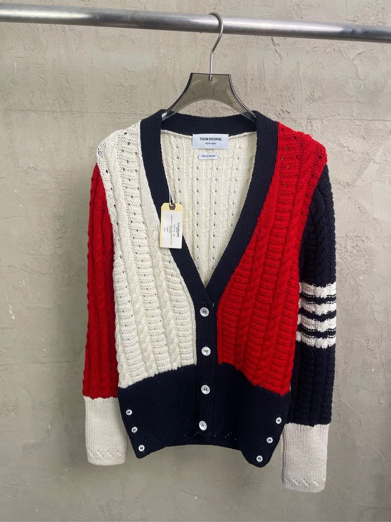 Thom Browne Thom Browne Red and white Tibetan blue color wool knit ope Size S / US 4 / IT 40 - 1 Thumbnail