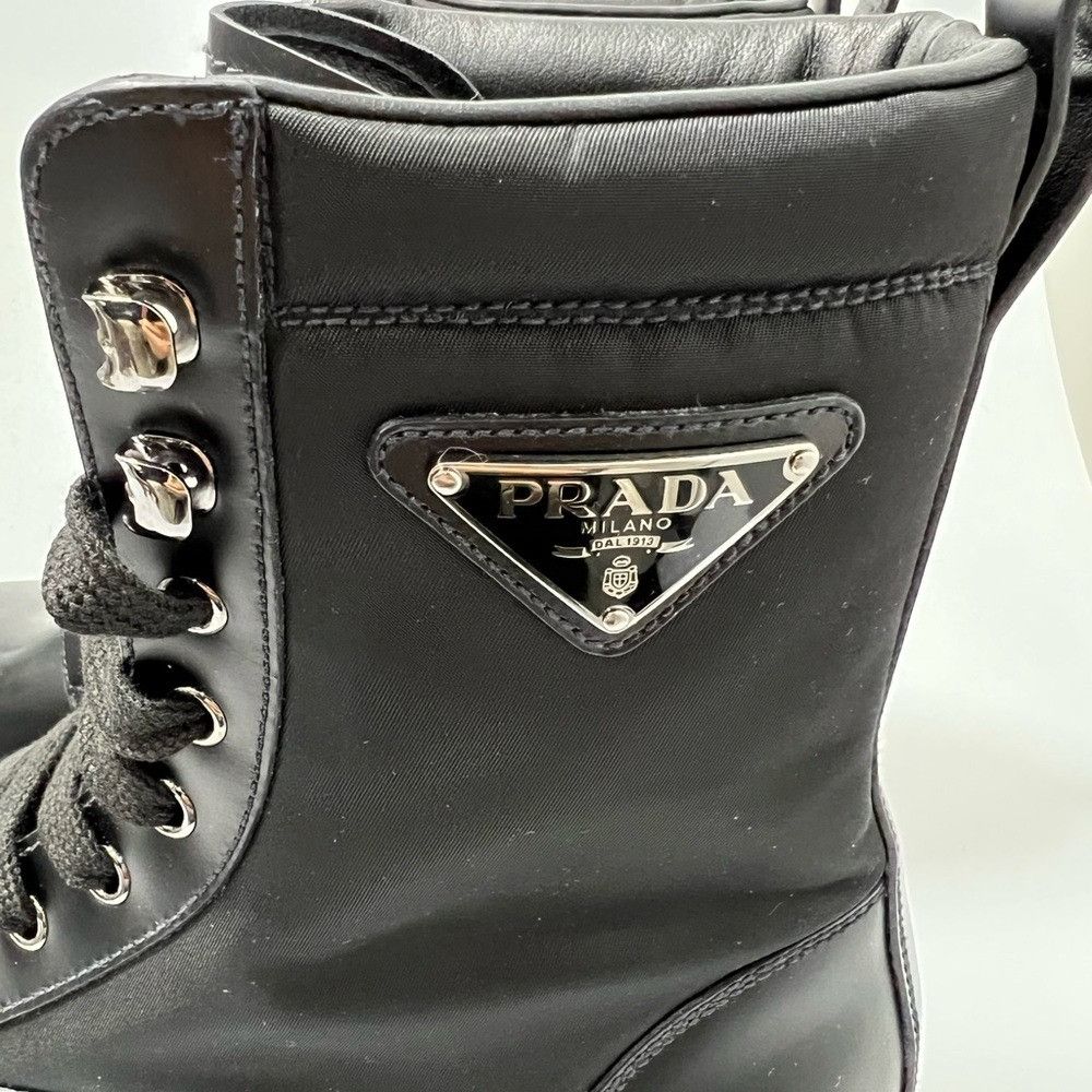 Prada Prada 40 Logo Leather & Nylon Lug-Sole Combat Boots Black Me Size US 8 / EU 41 - 5 Thumbnail