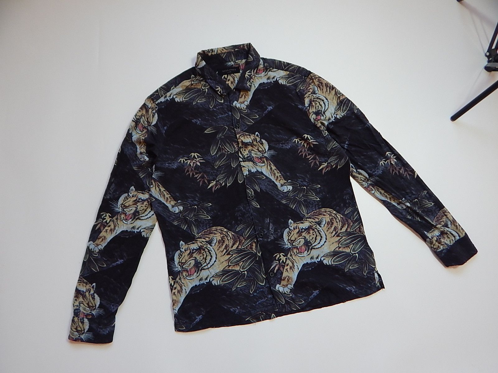 allsaints chokai long sleeve tiger aloha viscose shirt