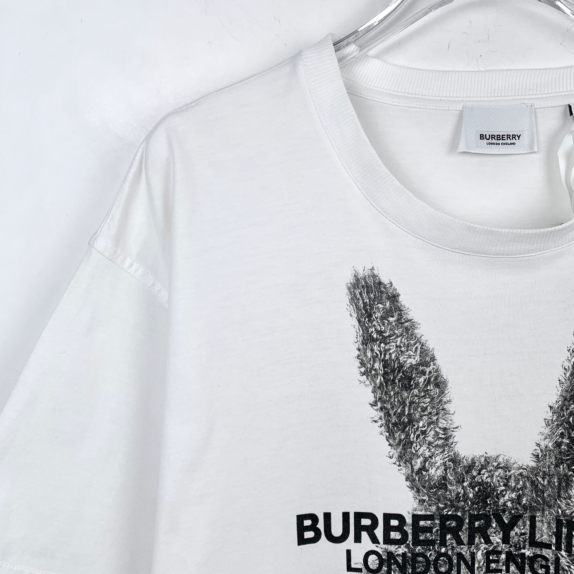 Burberry White Logo Rabbit Print Round Neck Cotton T-Shirt (