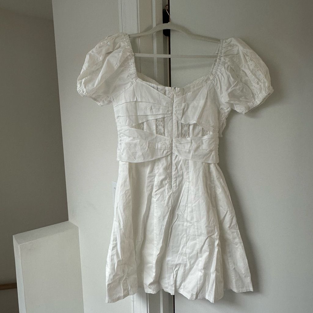 Zara White Lace Puff Sleeve Mini Dress Size S / US 4 / IT 40 - 6 Thumbnail