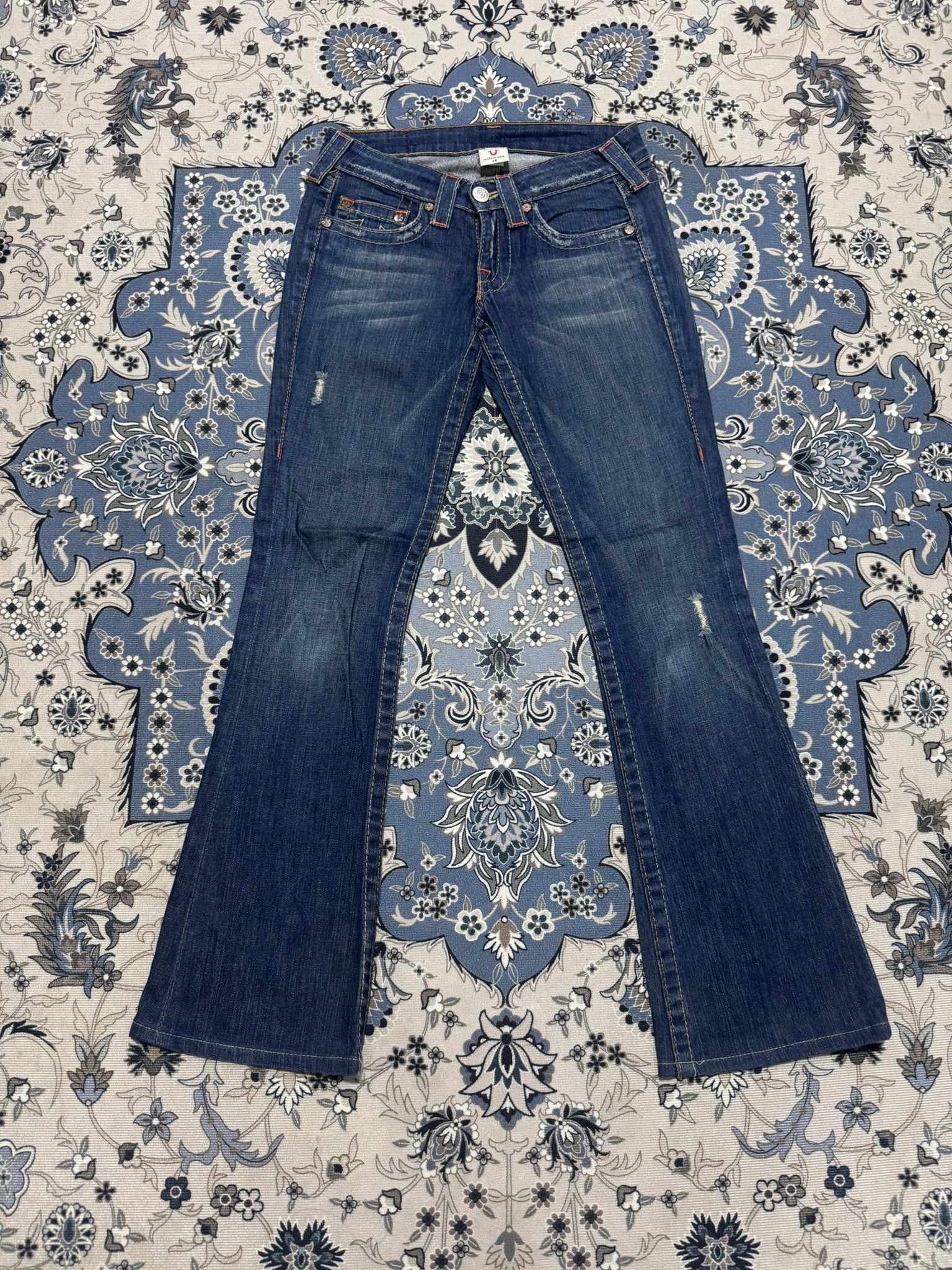 True Religion × Vintage Y2K Flare True Religion Bobby Distressed Jeans Size 28" / US 6 / IT 42 - 1 Thumbnail