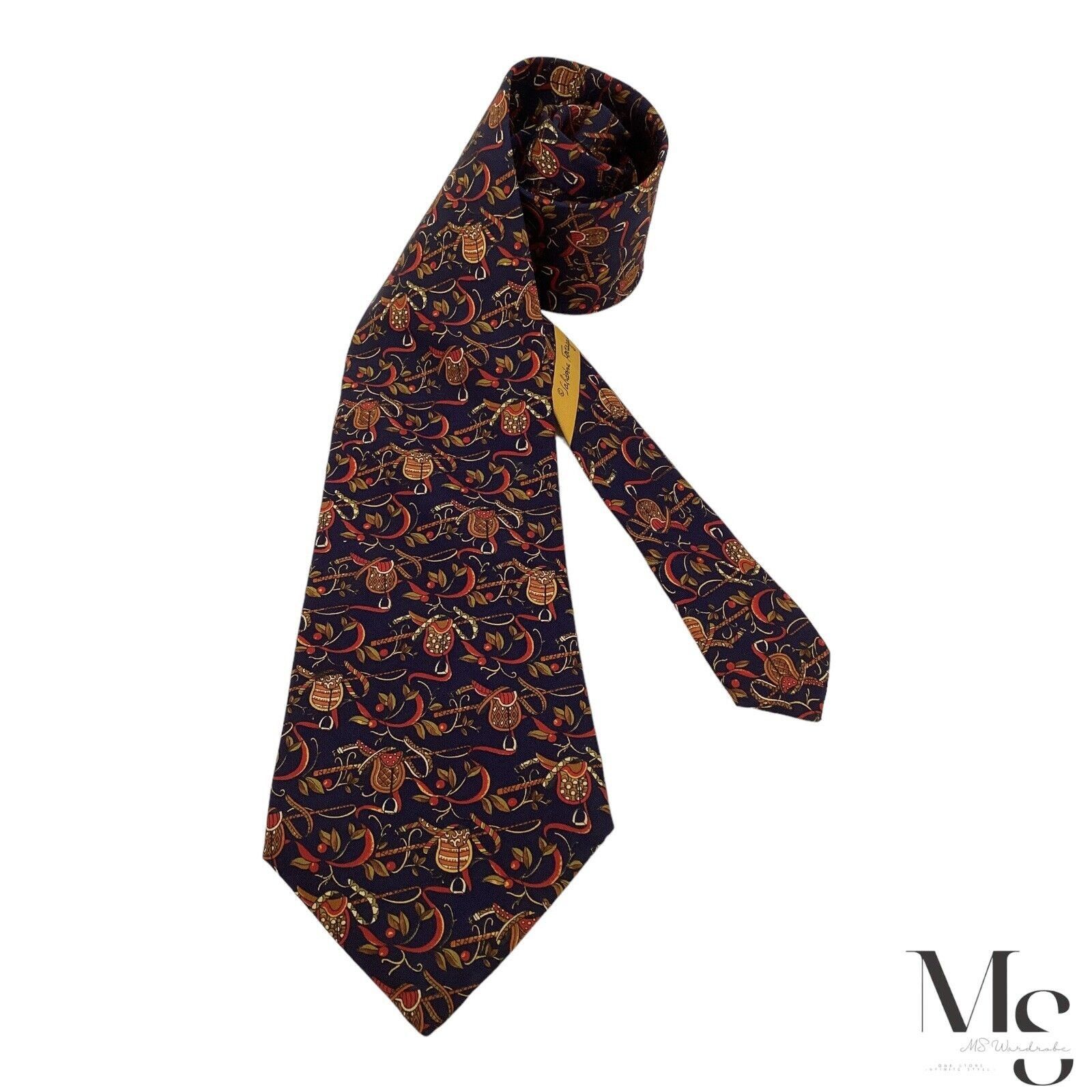 Salvatore Ferragamo Salvatore Ferragamo Navy Blue Saddle & fruit Silk Tie Italy Size ONE SIZE - 1 Thumbnail