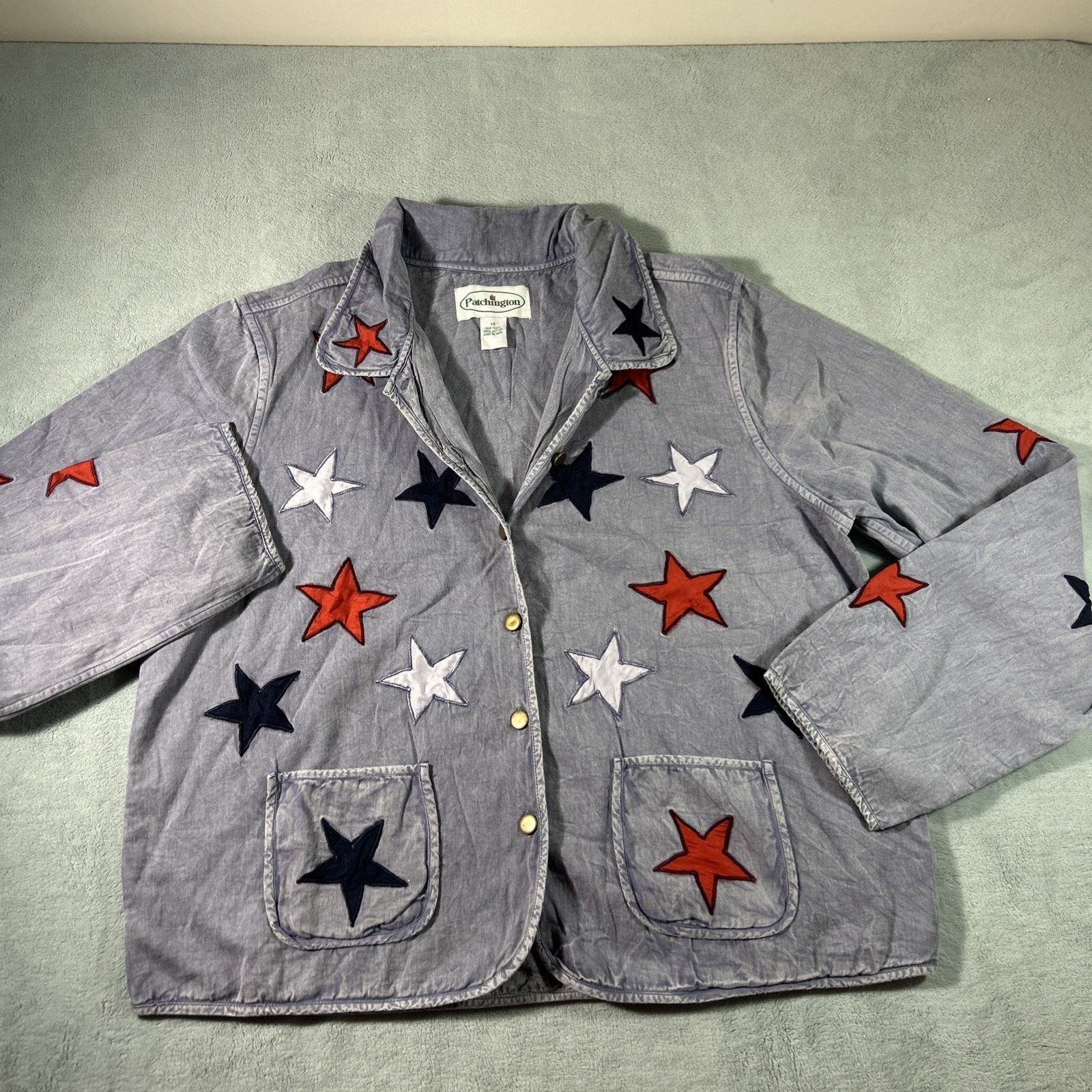 Wrangler Patchwork Denim Shirt Jacket Women Large Retro Rock Stars Size L / US 10 / IT 46 - 13 Thumbnail