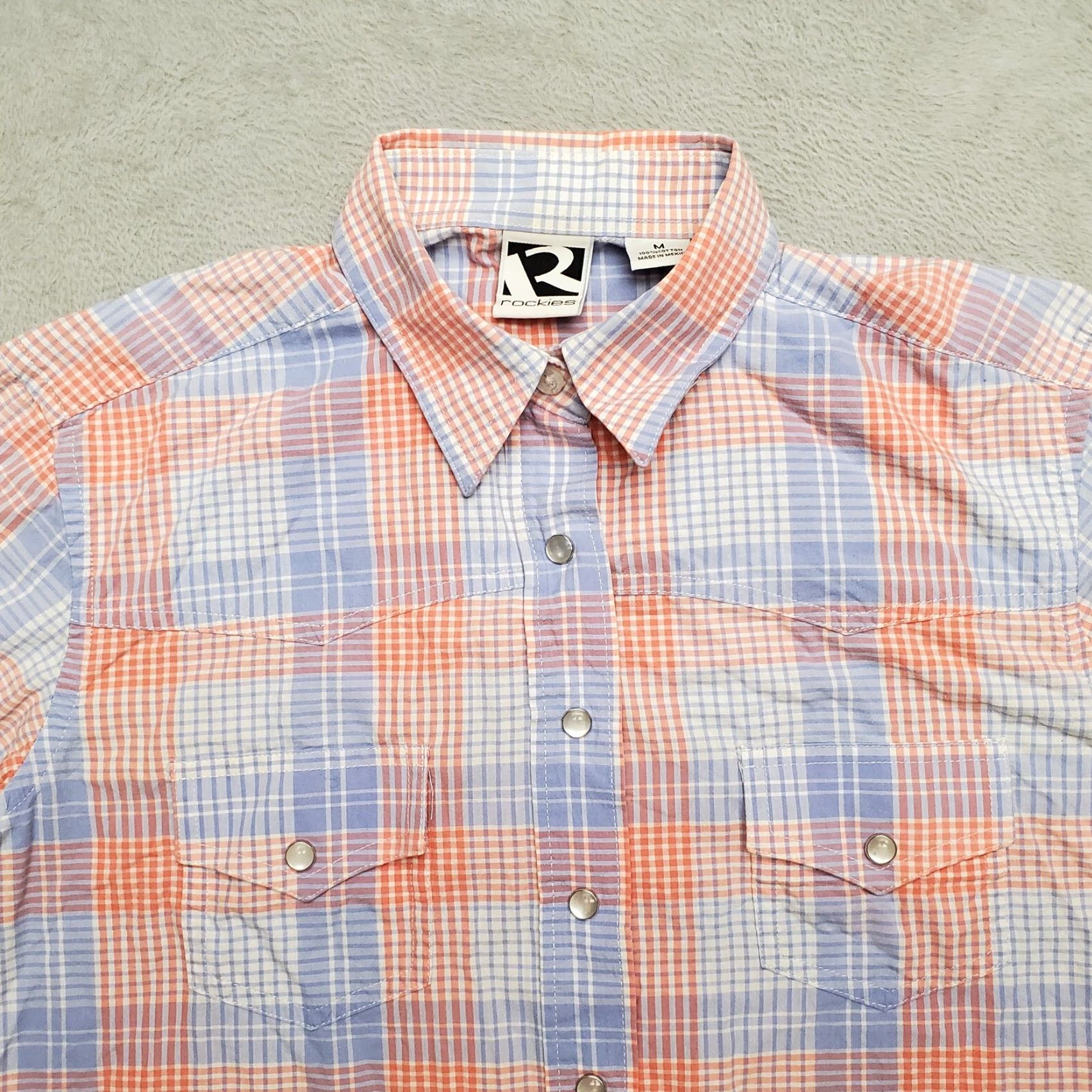 Vintage VINTAGE Rockies Shirt Women M Peach Blue Plaid Pearlsnap Western Cowboy Casual Size M / US 6-8 / IT 42-44 - 2 Thumbnail