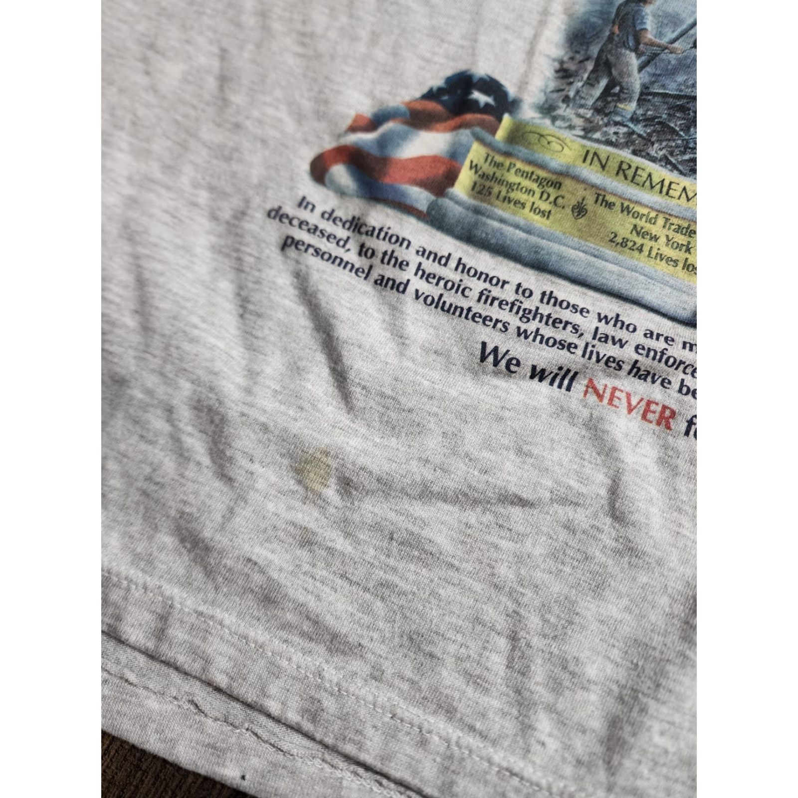Jerzees VINTAGE JERZEES Cropped T-Shirt Womens M Gray 9/11 Distressed Size M / US 6-8 / IT 42-44 - 5 Thumbnail