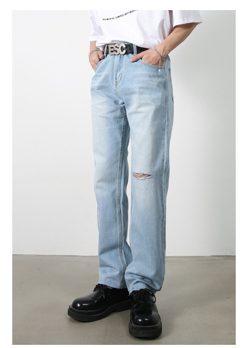Japanese Brand × Jean Light blue loose casual ripped straight jeans Size US 32 / EU 48 - 6 Thumbnail