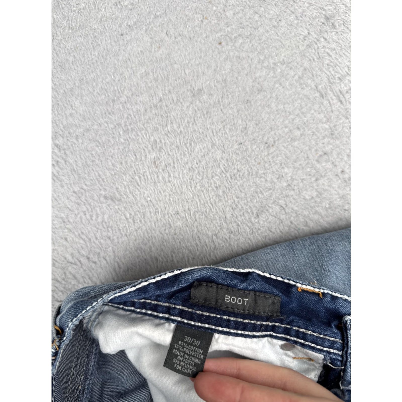 Denime CJ Black Jeans Mens 30x30 Light Blue Wash Bootcut Denim 5-Pocket Contrast Stitch Embroidered Back Pockets Stretch Size US 30 / EU 46 - 7 Thumbnail