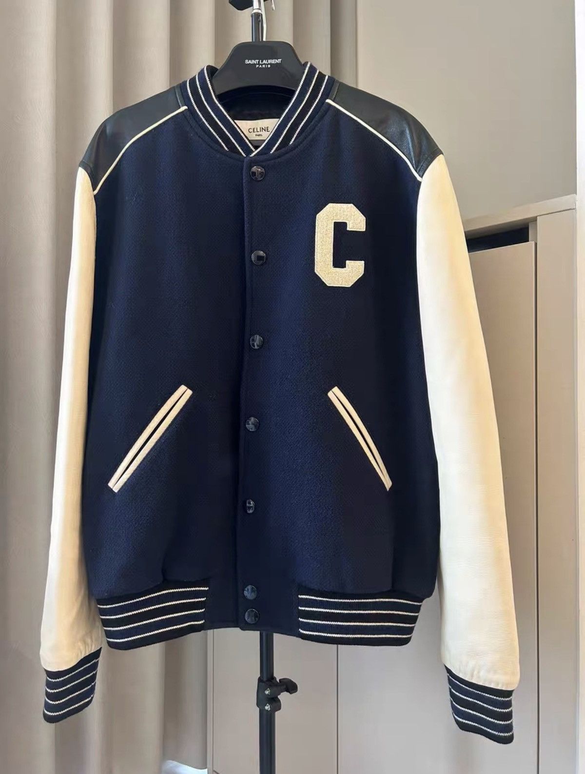 Celine Celine Retro C-Letter Spliced Leather Varsity Jacket Size US L / EU 52-54 / 3 - 2 Thumbnail