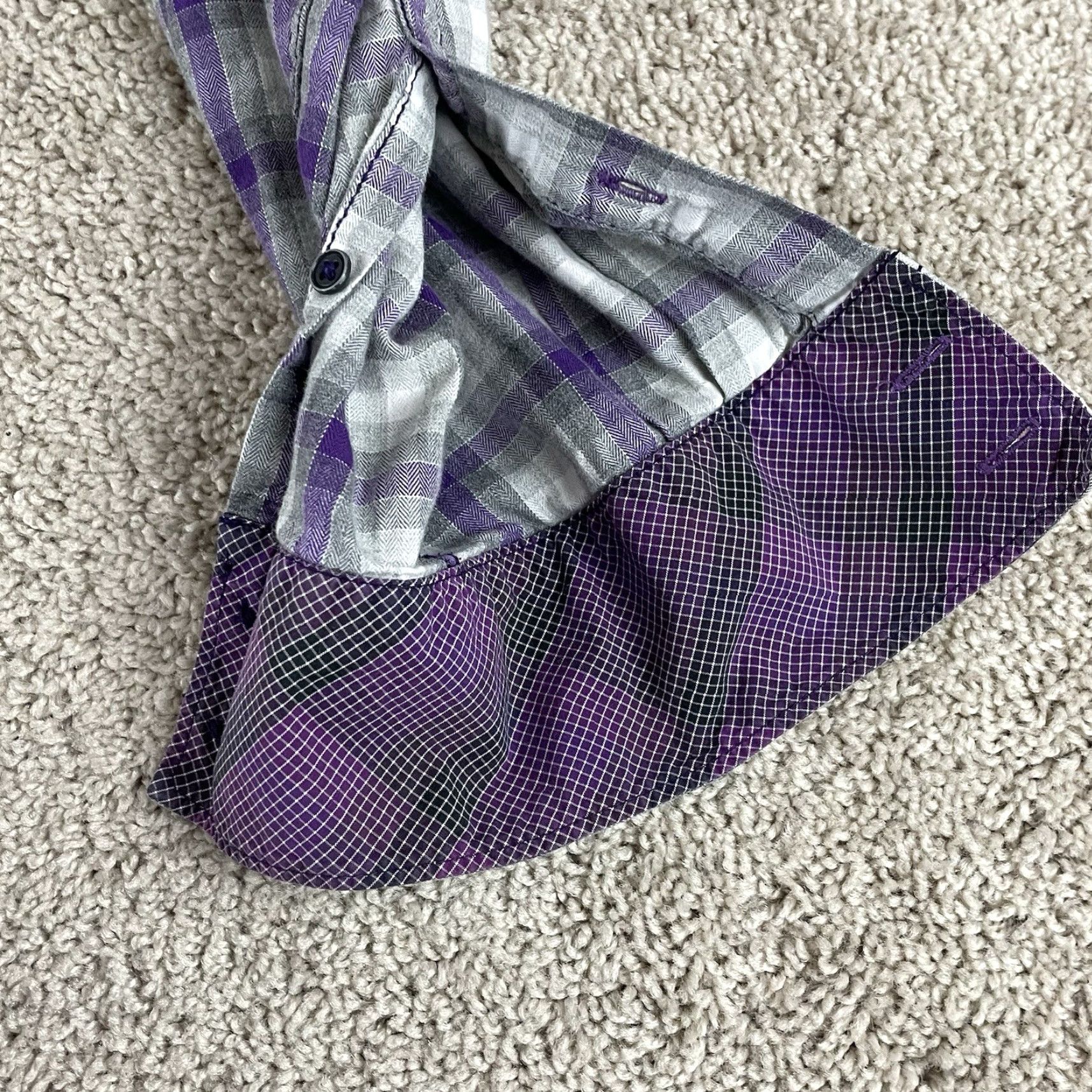 BUGATCHI Bugatchi Shirt Large Gray Purple Flip Cuff Long Sleeve Shaped Fit Button T489 Size US L / EU 52-54 / 3 - 4 Thumbnail