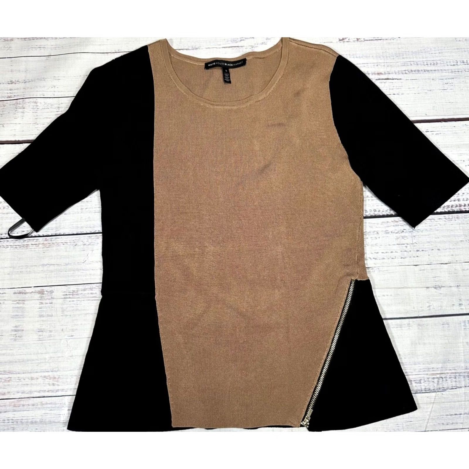 White House Black Market White House Black Market Blouse Womens Knit Top Sz S Brown Black Zip Detail Size S / US 4 / IT 40 - 2 Thumbnail