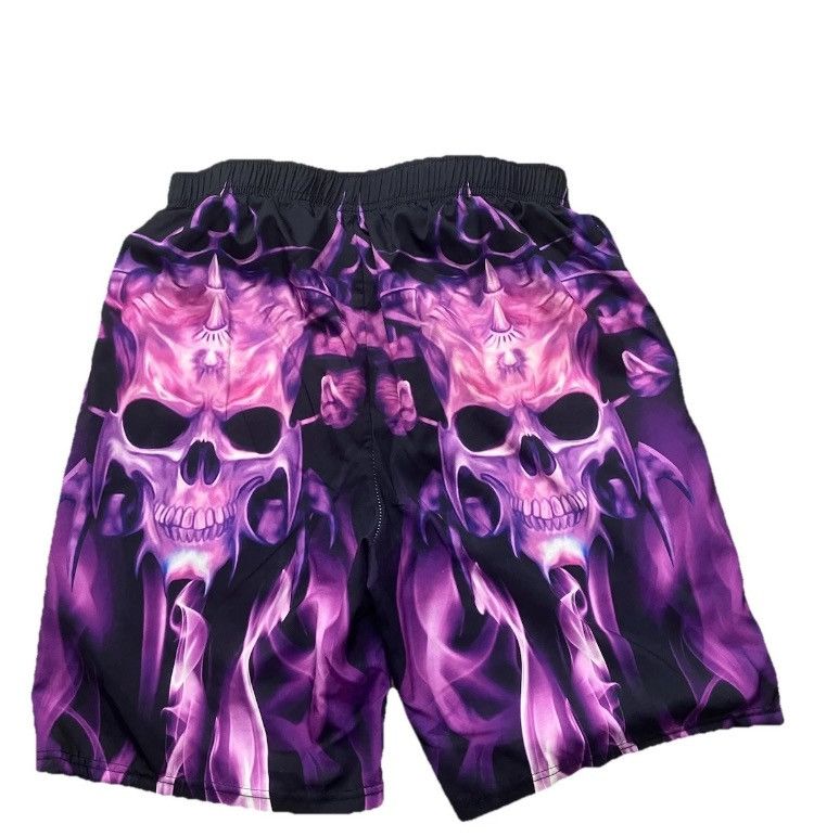 Other Y2K Flaming Skull Swim Trunks Size US 30 / EU 46 - 4 Thumbnail