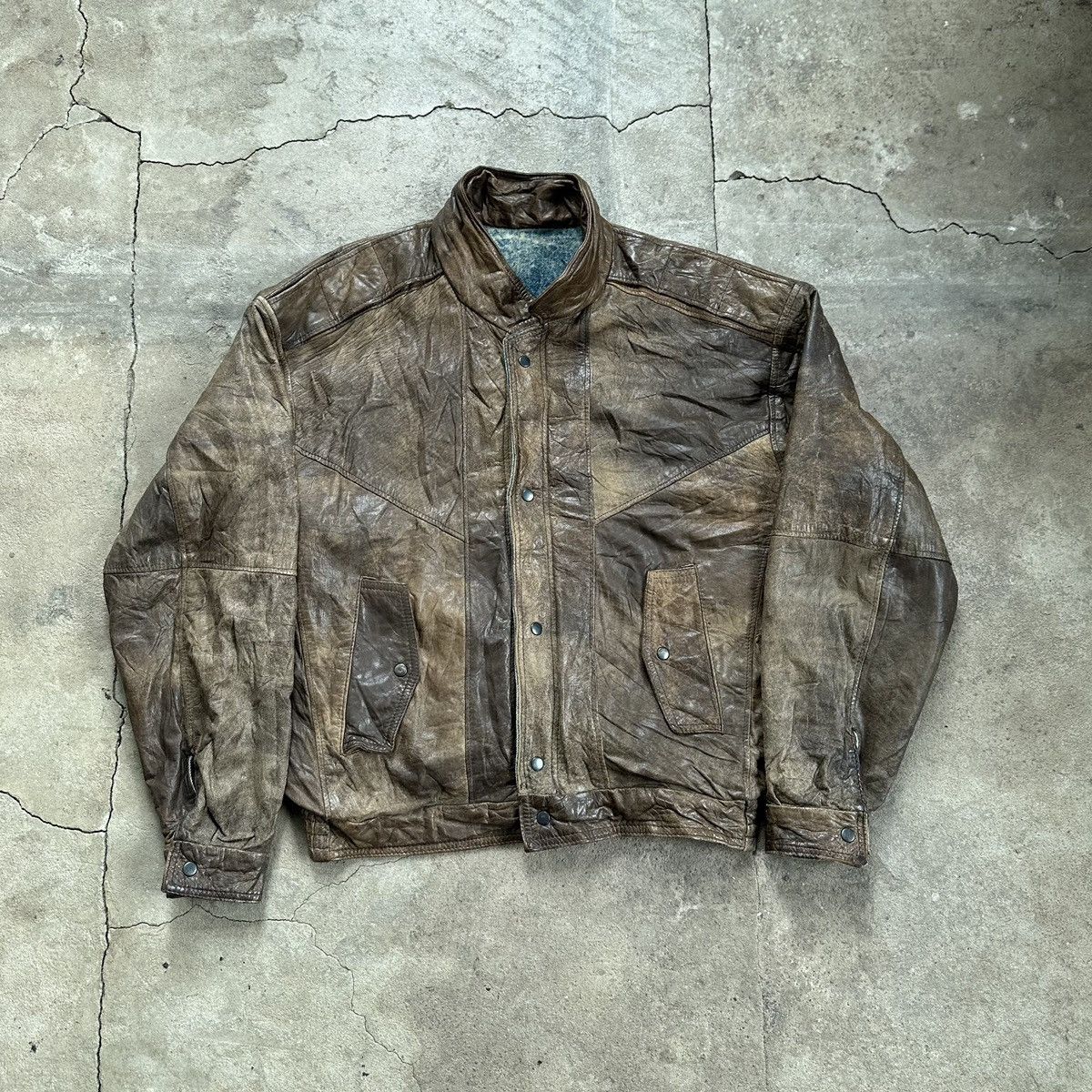 2in1 reversible denim and Leather Faded Bomber Jacket