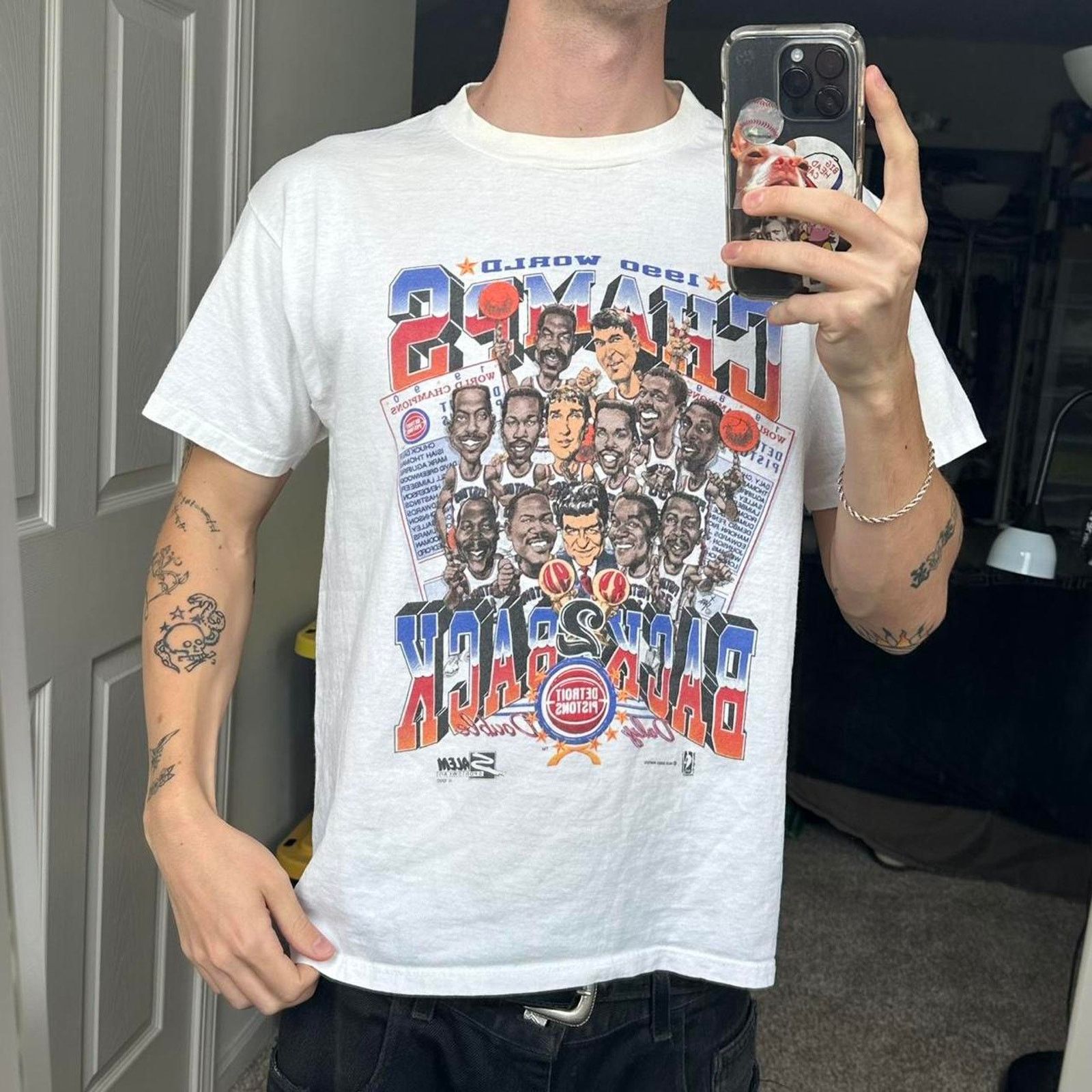 NBA × Salem Sportswear × Vintage Vintage 80s Detroit Pistons World Champs Salem Sports Shirt Size US M / EU 48-50 / 2 - 8 Thumbnail