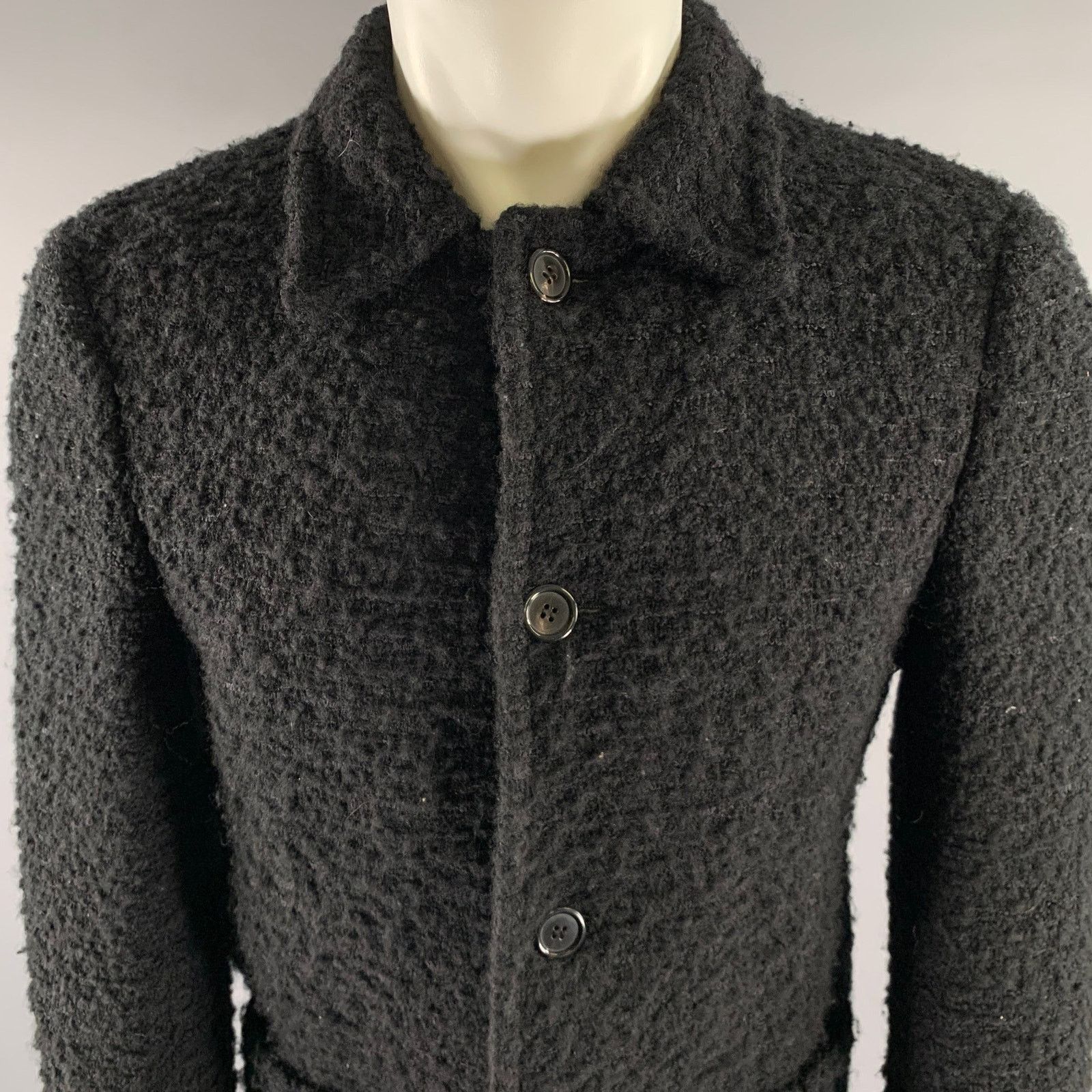 Saint Laurent Paris SAINT LAURENT Size M Black Tweed Wool Polyamide Coat Size 40R - 2 Thumbnail