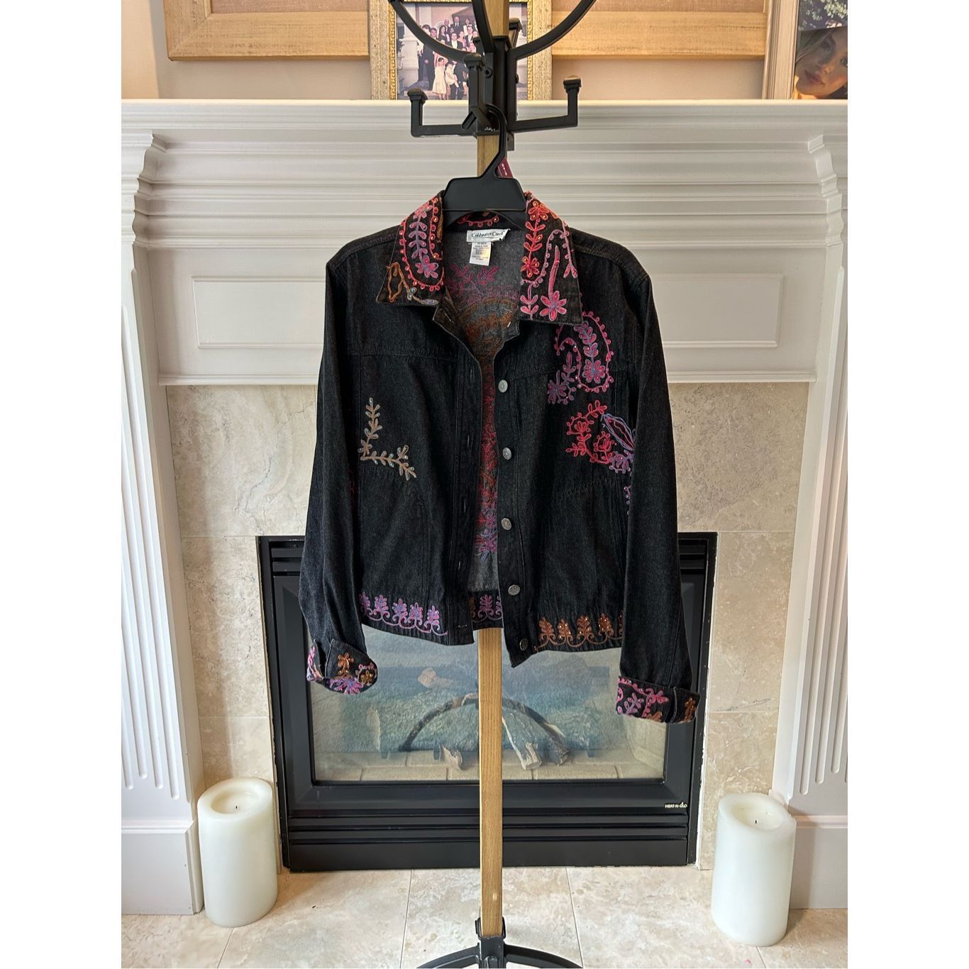 Coldwater Creek Coldwater Creek Petite Black Denim Multi Sequin Floral Embro Size L / US 10 / IT 46 - 1 Thumbnail