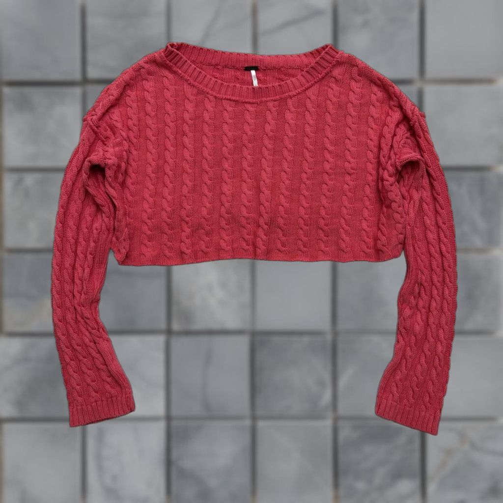 Free People VINTAGE Free People Sweater Womens Large Pink Cable Knit Cropped Crewneck Pullover Size L / US 10 / IT 46 - 1 Thumbnail
