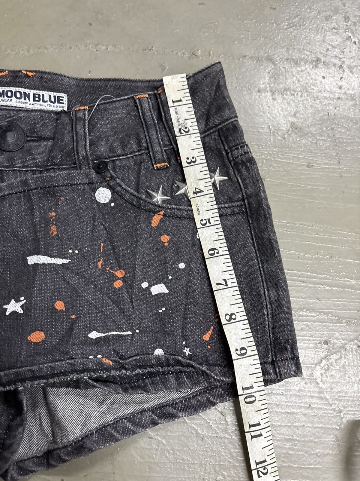 Hysteric Glamour Paint Splatter assymetrical denim mini short Blue Blue Japan Size 29" - 14 Thumbnail
