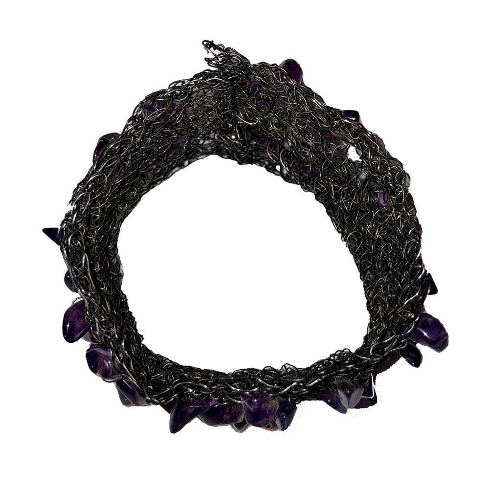 Handmade Artisan Hand Made Purple Amethyst Woven Wire Bracelet Size ONE SIZE - 5 Thumbnail