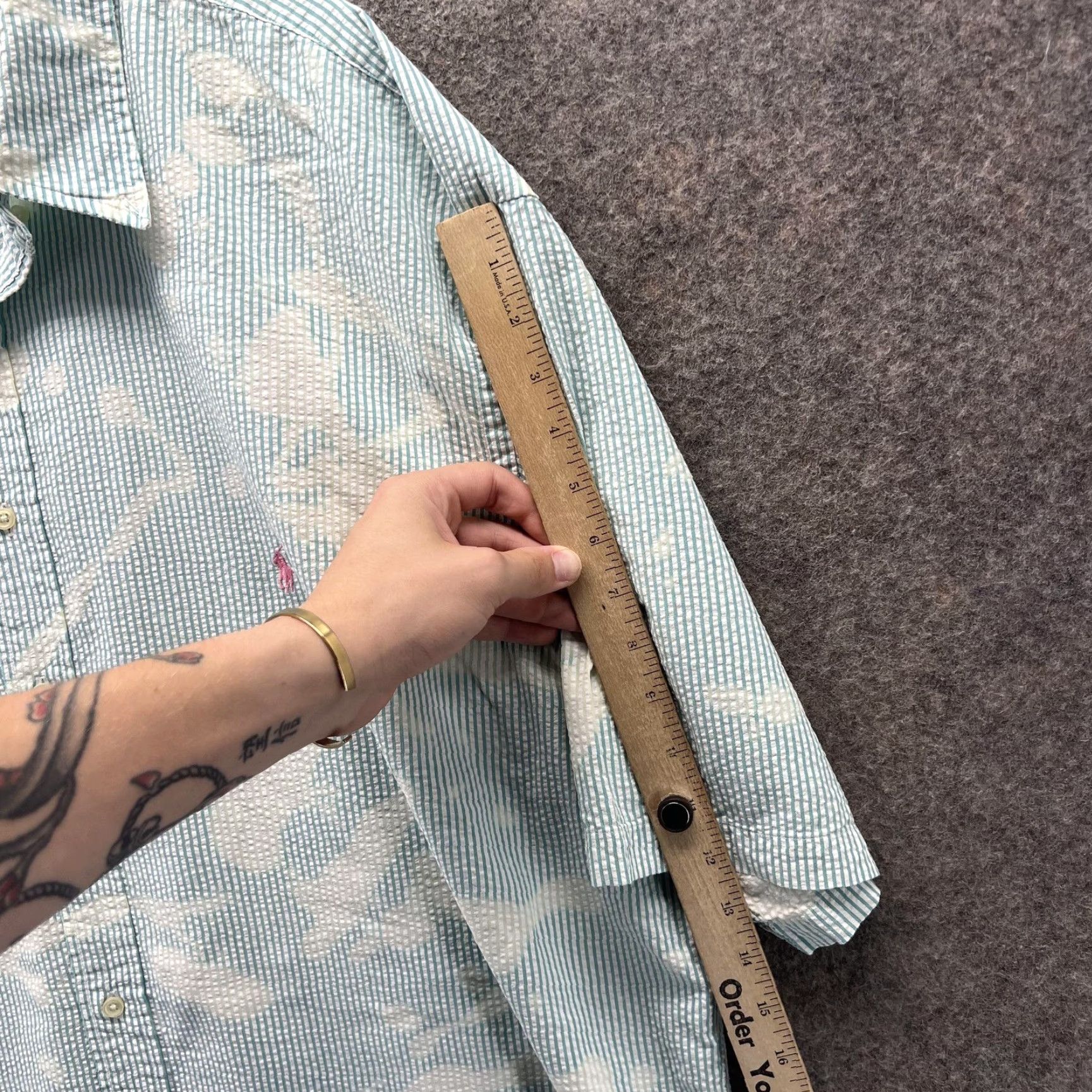 Ralph Lauren Ralph Lauren Shirt Mens 2XLT Green Seersucker Short Sleeve Button Tall Bleached Size US XXL / EU 58 / 5 - 6 Thumbnail