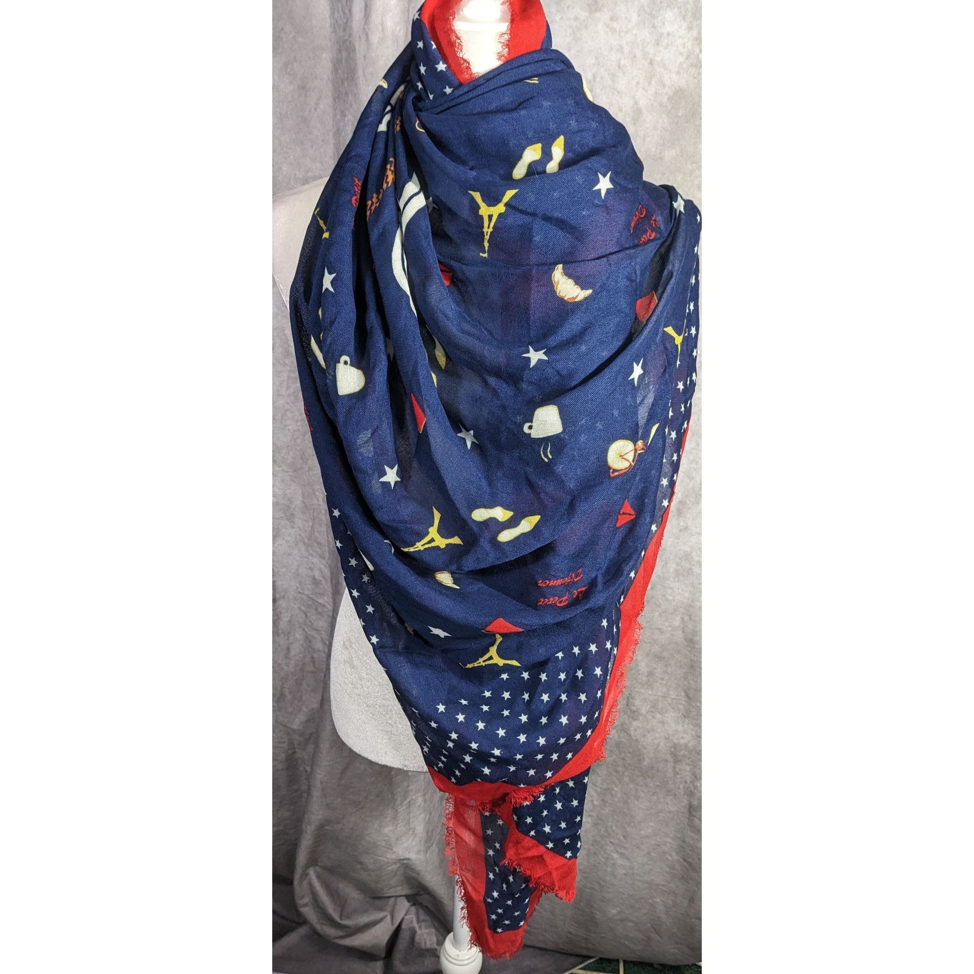 Talbots Talbots Paris-Themed Scarf With Eiffel Tower Print Navy Blue Size ONE SIZE - 17 Thumbnail