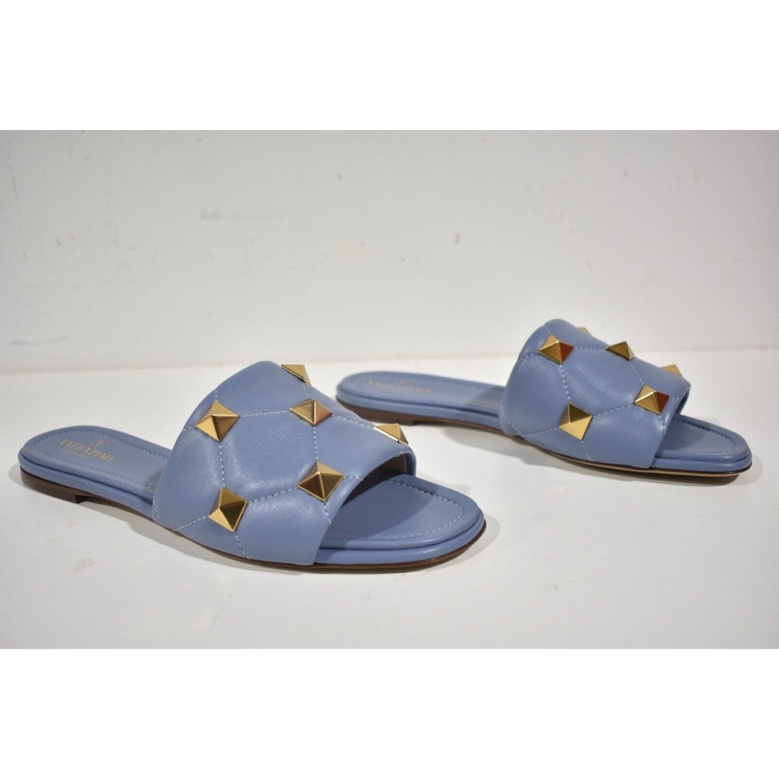 Valentino Valentino Rockstud Roman Stud Blue Leather Gold Quilted Size US 11 / IT 41 - 4 Thumbnail