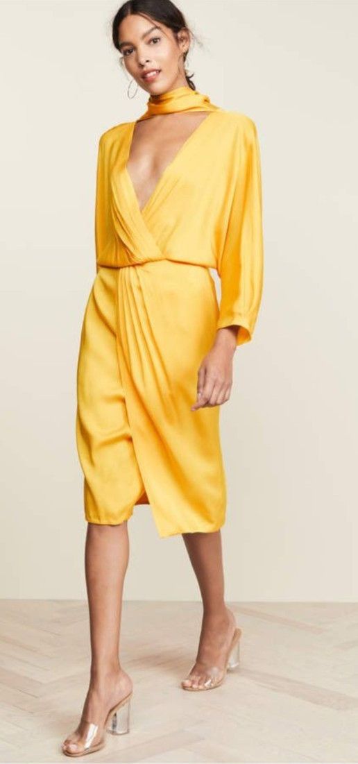 Diane von Furstenberg Diane von Furstenberg Yellow Draped 4 Silky Deep V Neck Size S / US 4 / IT 40 - 12 Thumbnail