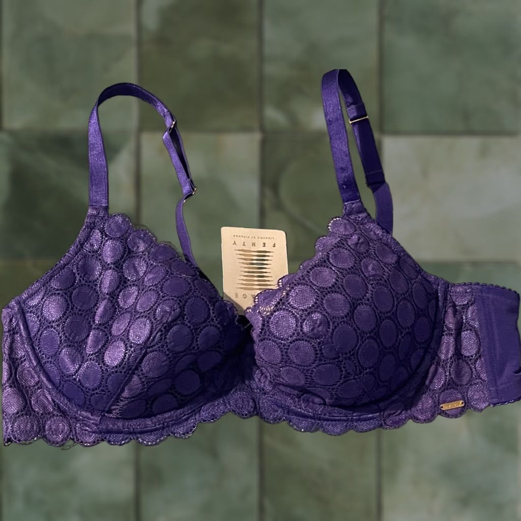 Vintage Savage X Fenty Bra 40D Women Balconette Iridescent Purple Moon Theme Lace Underwired Modern Fashion Size ONE SIZE - 1 Thumbnail