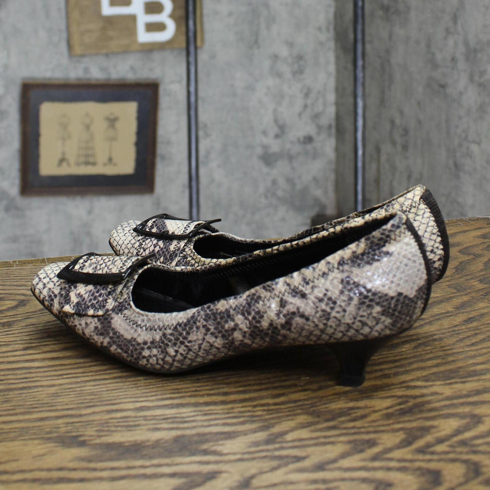 Other Franco Sarto Snake Print Short Buckle Heels Python Brown 7M Size US 7 / IT 37 - 2 Thumbnail