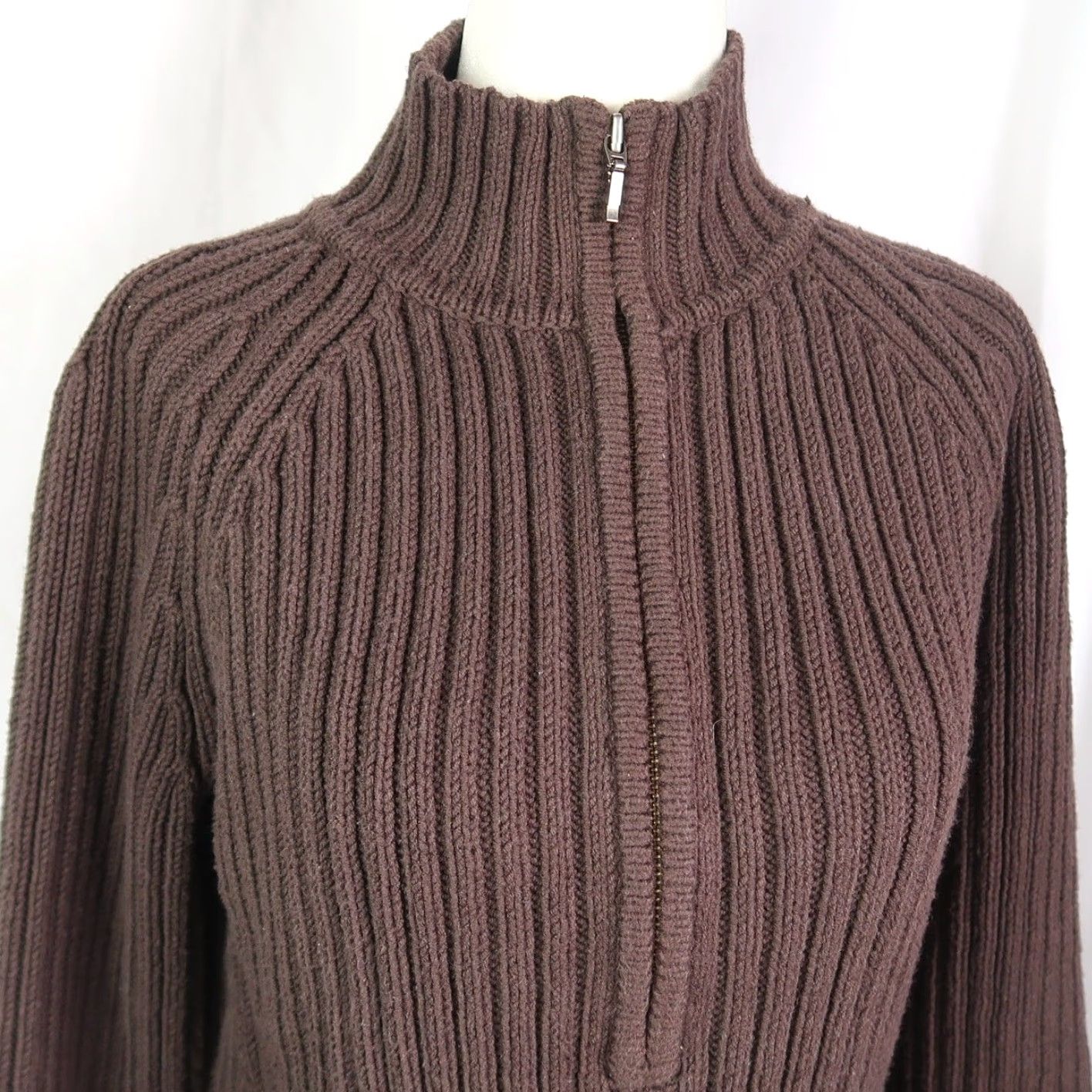 Vintage VINTAGE Caslon Dark Brown Ribbed Knit 1/4 Zip Cotton Sweater L Size L / US 10 / IT 46 - 2 Thumbnail