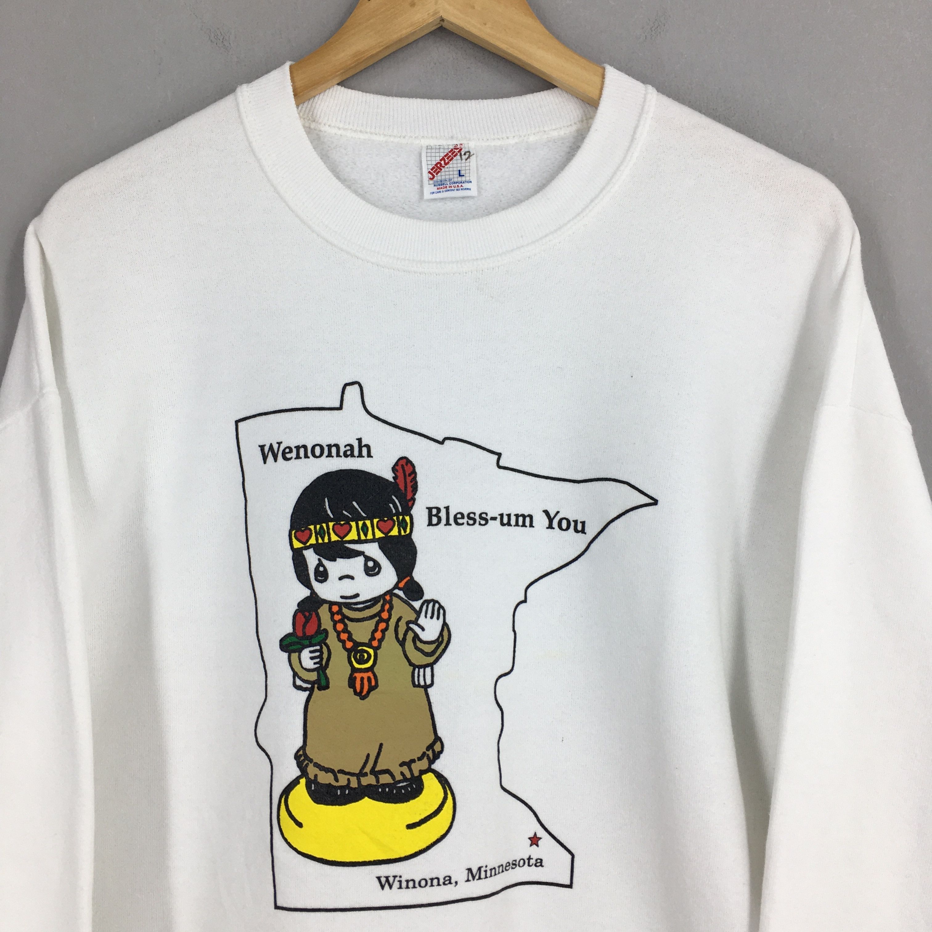 Jerzees Vintage 90s Wenonah Bless Um You Pullover Sweatshirt Large Size US L / EU 52-54 / 3 - 4 Thumbnail
