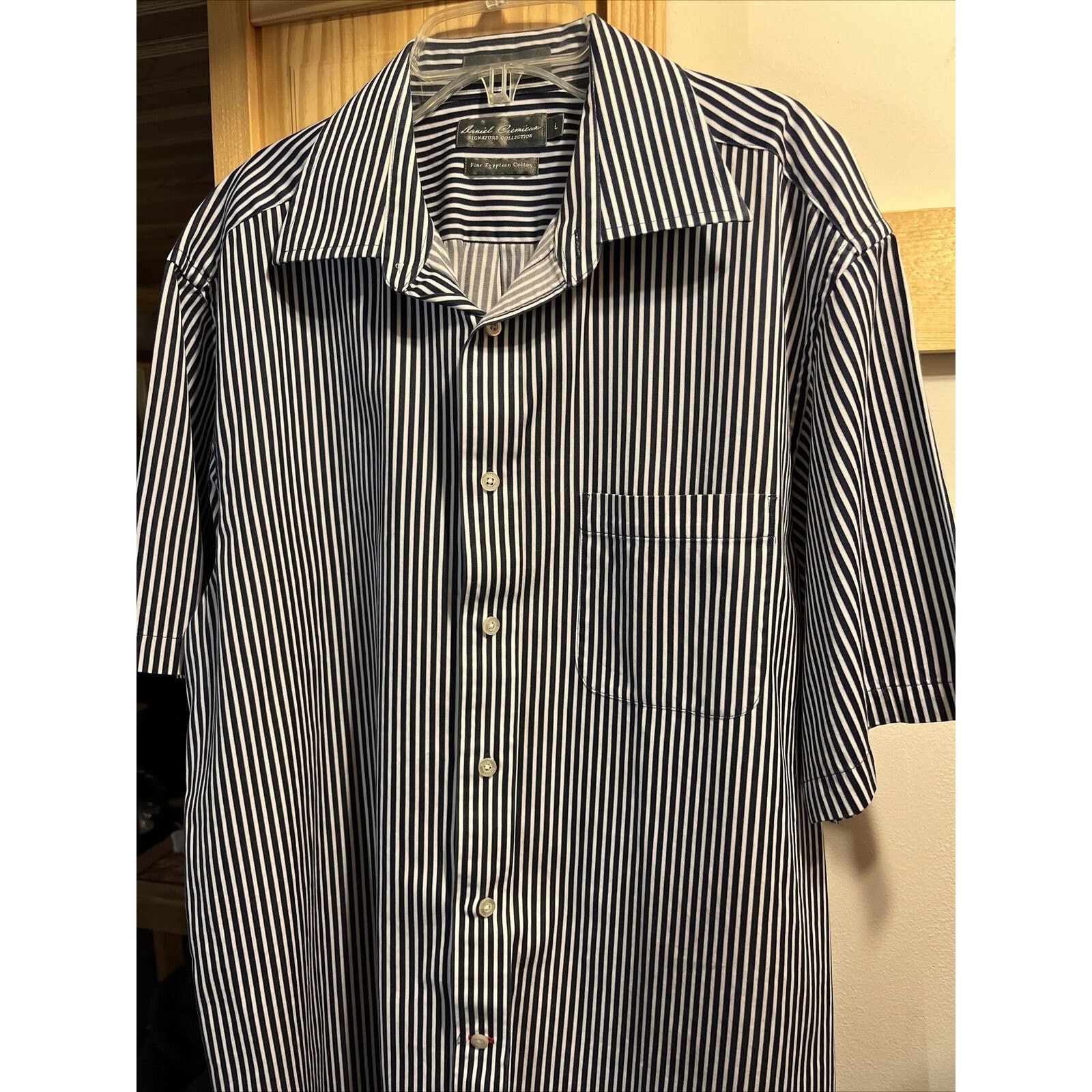 Daniel Cremieux Daniel Cremieux Men's L Blue Stripe SS Egyptian Cotton Shirt Size US L / EU 52-54 / 3 - 2 Thumbnail