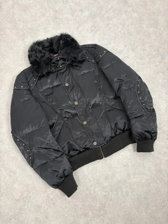 Roberto Cavalli 2000s Cavalli Fur Collar Black Puffer Studded Jacket Size US M / EU 48-50 / 2 - 4 Thumbnail
