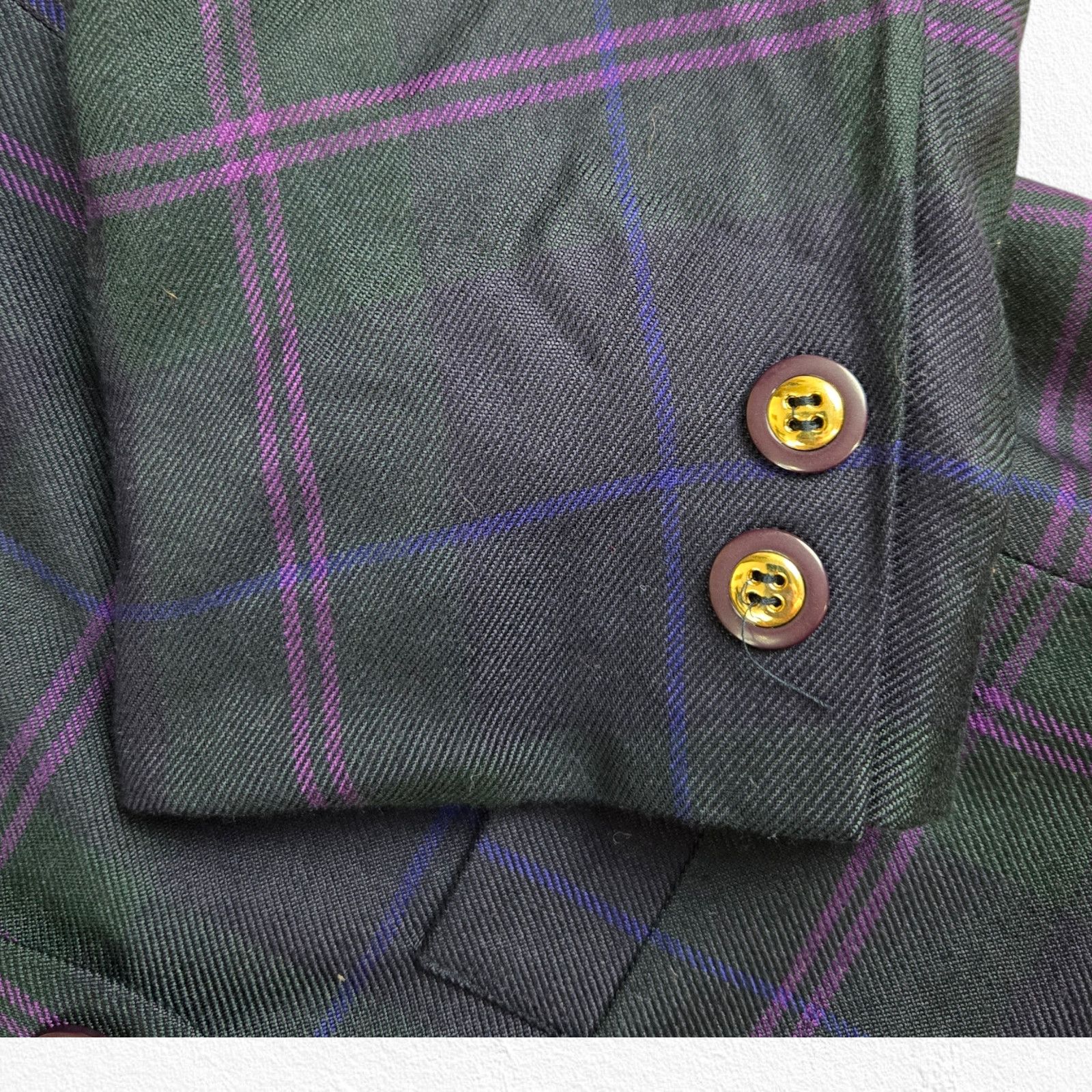 Vintage 80s Black Purple Plaid Double Breasted Power Blazer Size 14 Size XL / US 12-14 / IT 48-50 - 6 Thumbnail