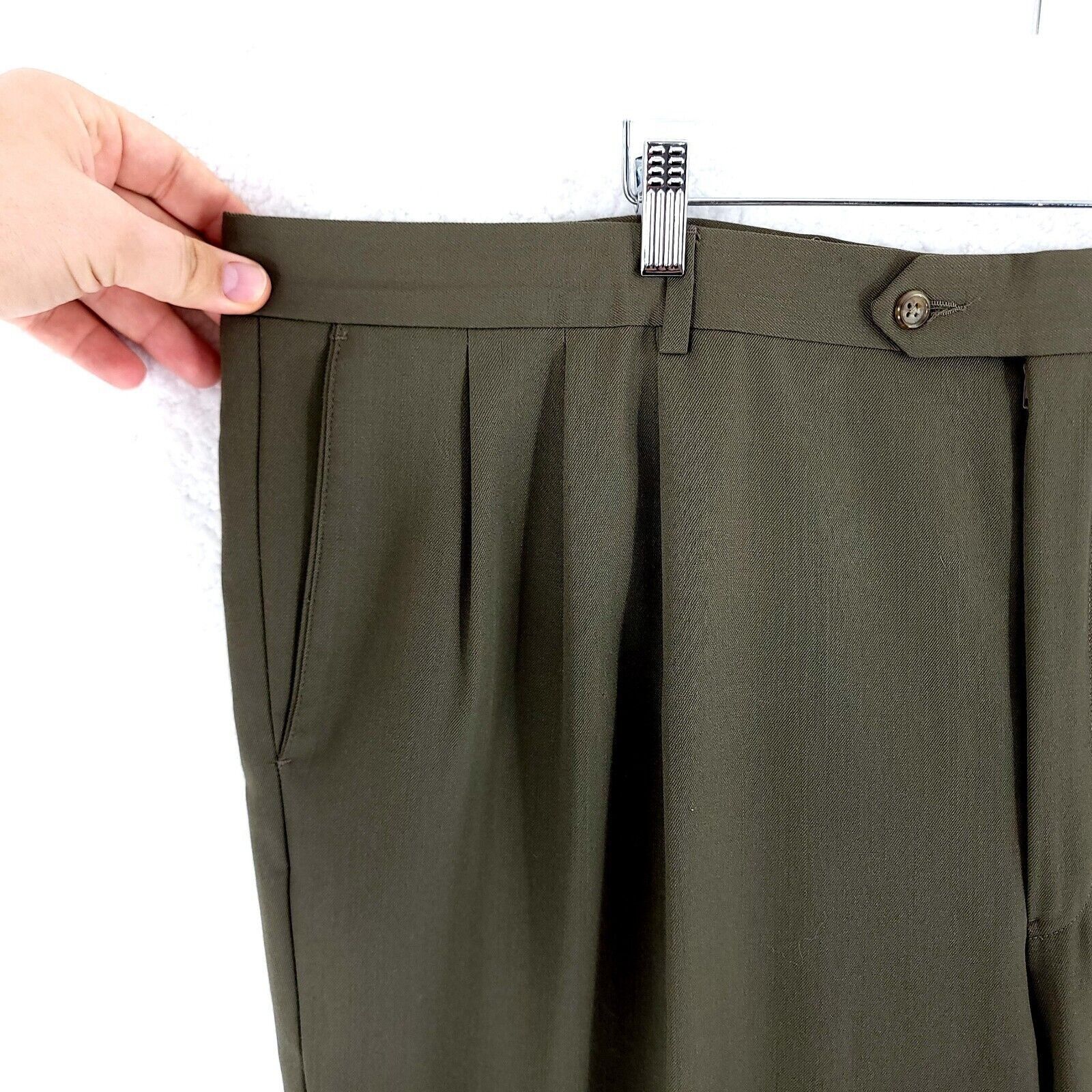 Givenchy Givenchy Monsieur Wool Green Pleated High Rise Dress Pants P Size 48R - 2 Thumbnail