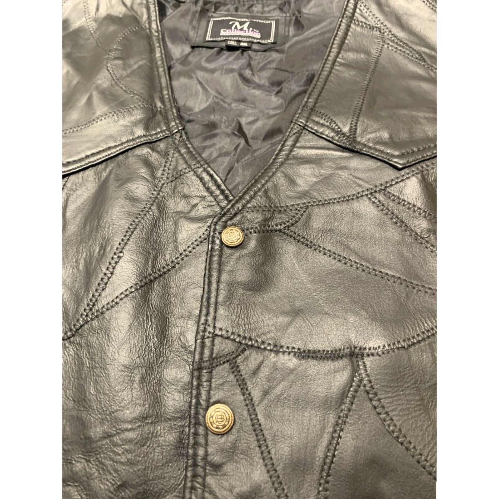 JM Collection M Collection Black Leather Motorcycle Vest 2XL Men Biker Casual Size US XXL / EU 58 / 5 - 4 Thumbnail