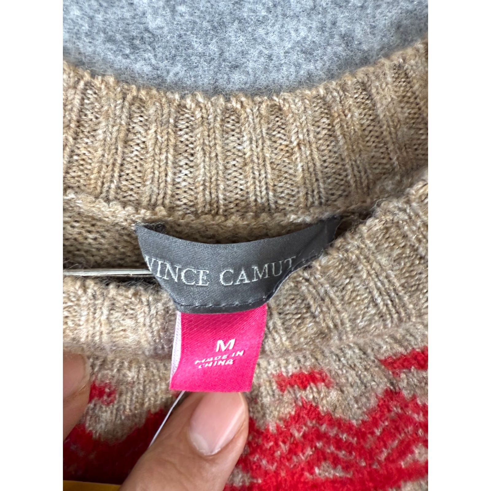 Vince Camuto Vince Camuto Sweater Womens M Brown Red Reindeer Fair Isle Stretch NWT Crew Neck Long Sleeve Christmas Holiday Pullover Knit Winter Fall Size M / US 6-8 / IT 42-44 - 6 Thumbnail