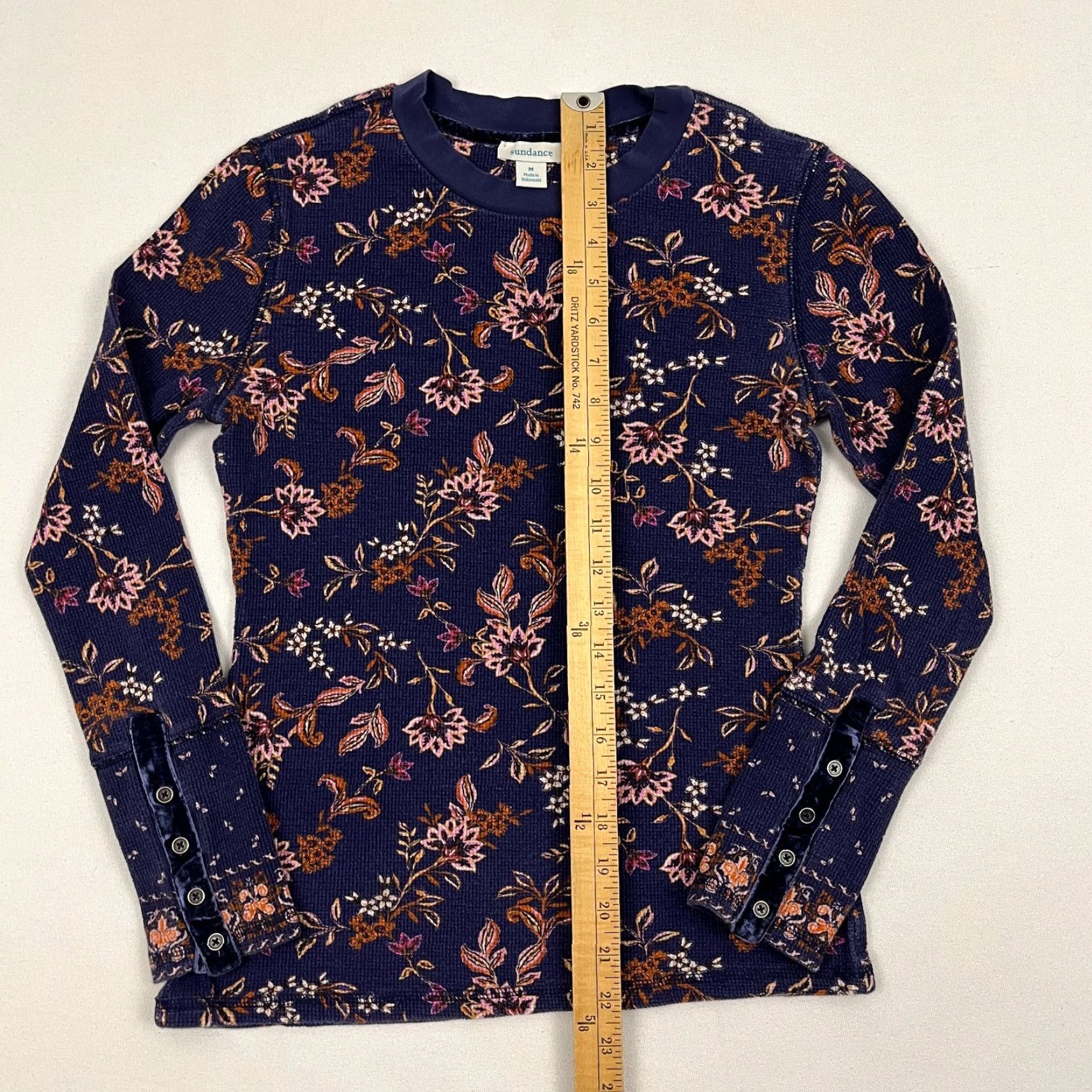 Vintage VINTAGE Sundance Loretta Blouse Womens M Purple Floral Thermal Knit Velvet Cuff Boho Size M / US 6-8 / IT 42-44 - 4 Thumbnail
