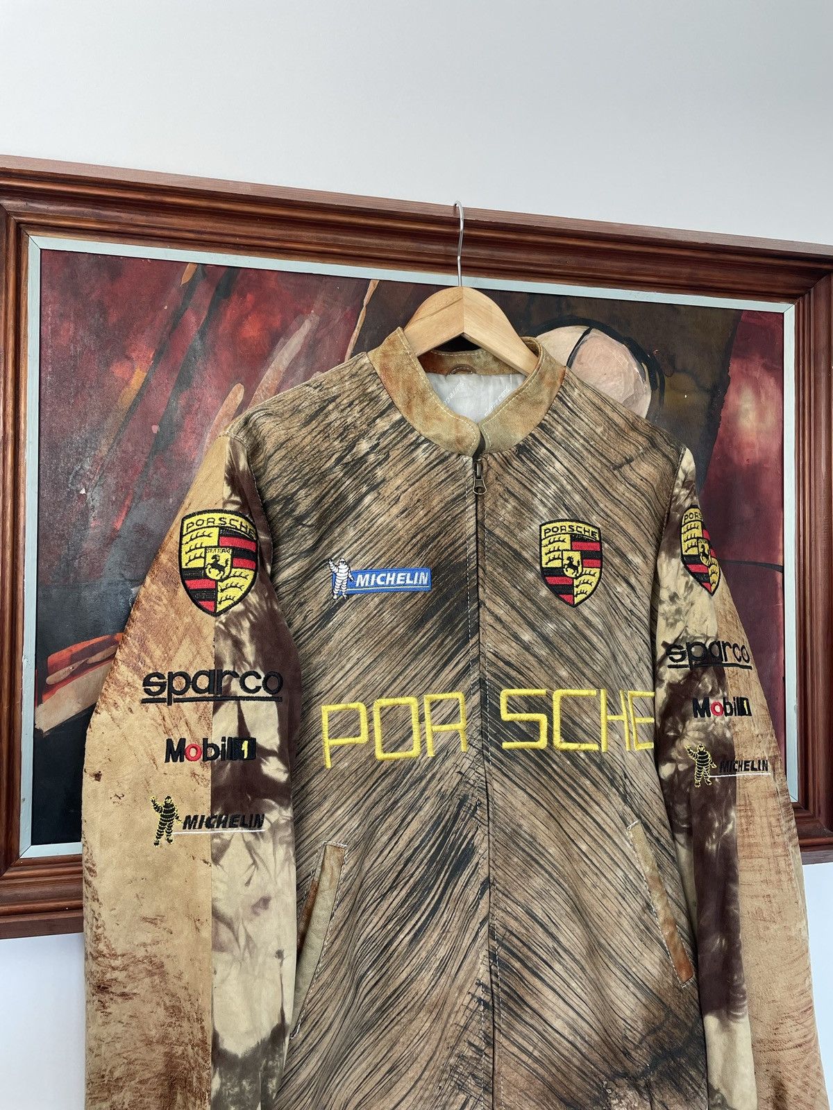 Vintage Very Rare Leather Racing Jacket Porsche Brown Hype Washed Size US M / EU 48-50 / 2 - 3 Thumbnail