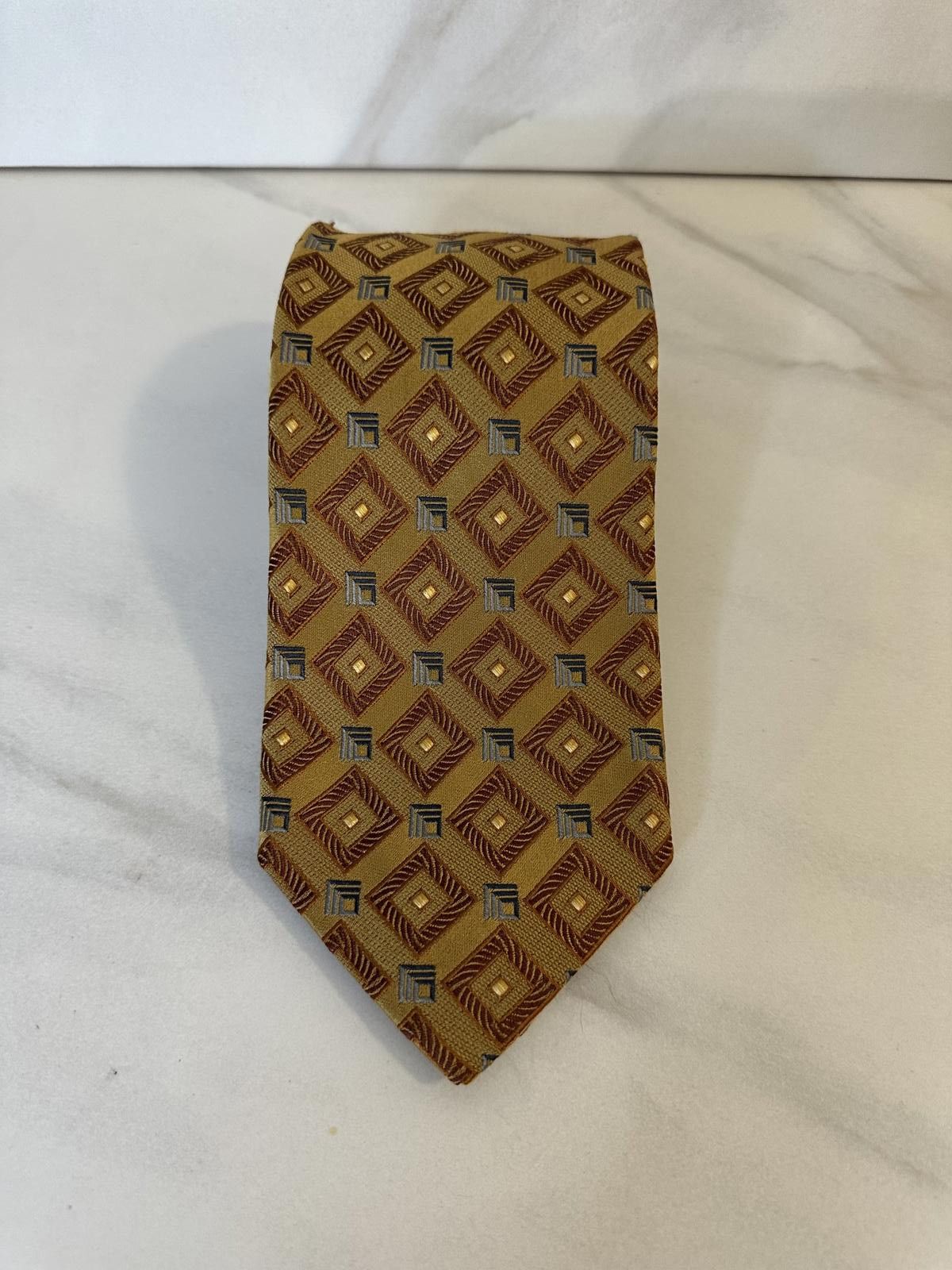 Ermenegildo Zegna Ermenegildo Zegna tan/gold/grey geometric silk neck tie Size ONE SIZE - 1 Thumbnail