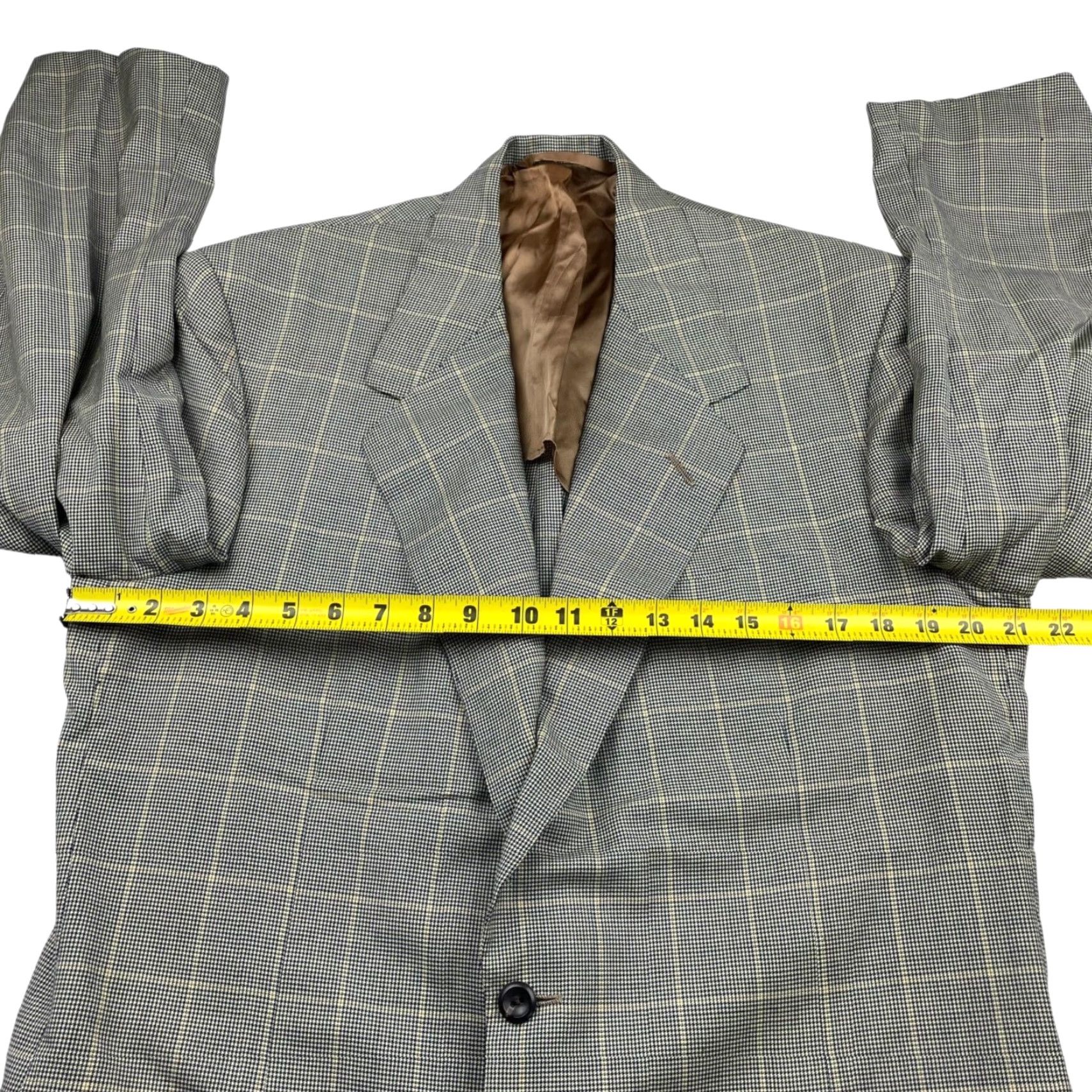 Vintage Oxxford Clothes Men’s Wool 2-Button Blazer Navy/Beige Windowpane Plaid 44R Size 44R - 7 Thumbnail
