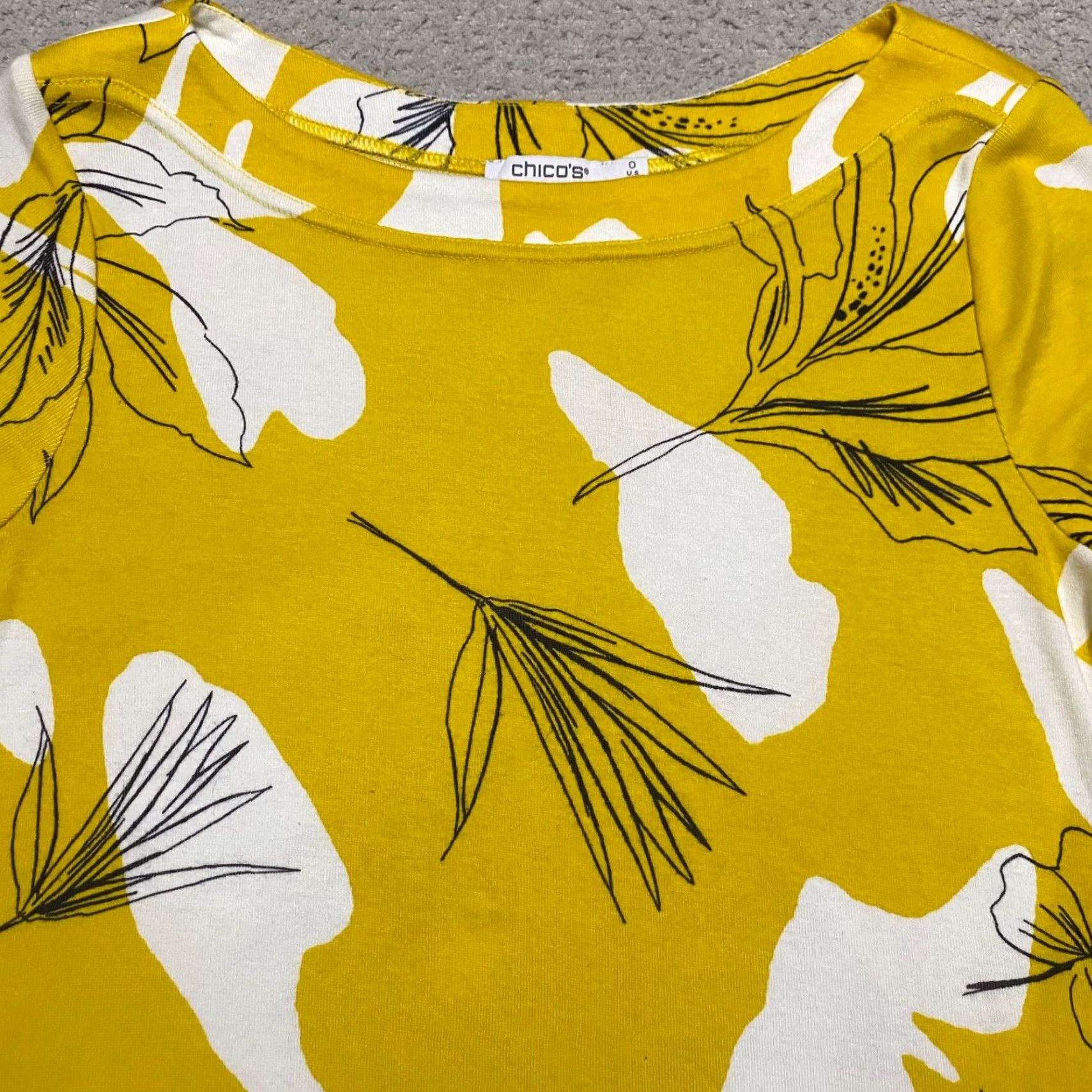 Vintage Chico's Womens Small Shirt Yellow Floral Boat Neck Short Sleeve Pima Cotton Top Size S / US 4 / IT 40 - 5 Thumbnail