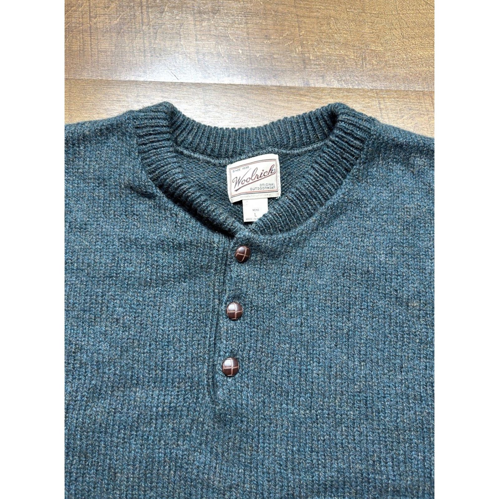 Vintage VINTAGE Woolrich Henley Sweater Mens L Forest Green 90s Wool Marled Pullover Crew Knit Button Casual Fall Winter Size US L / EU 52-54 / 3 - 4 Thumbnail