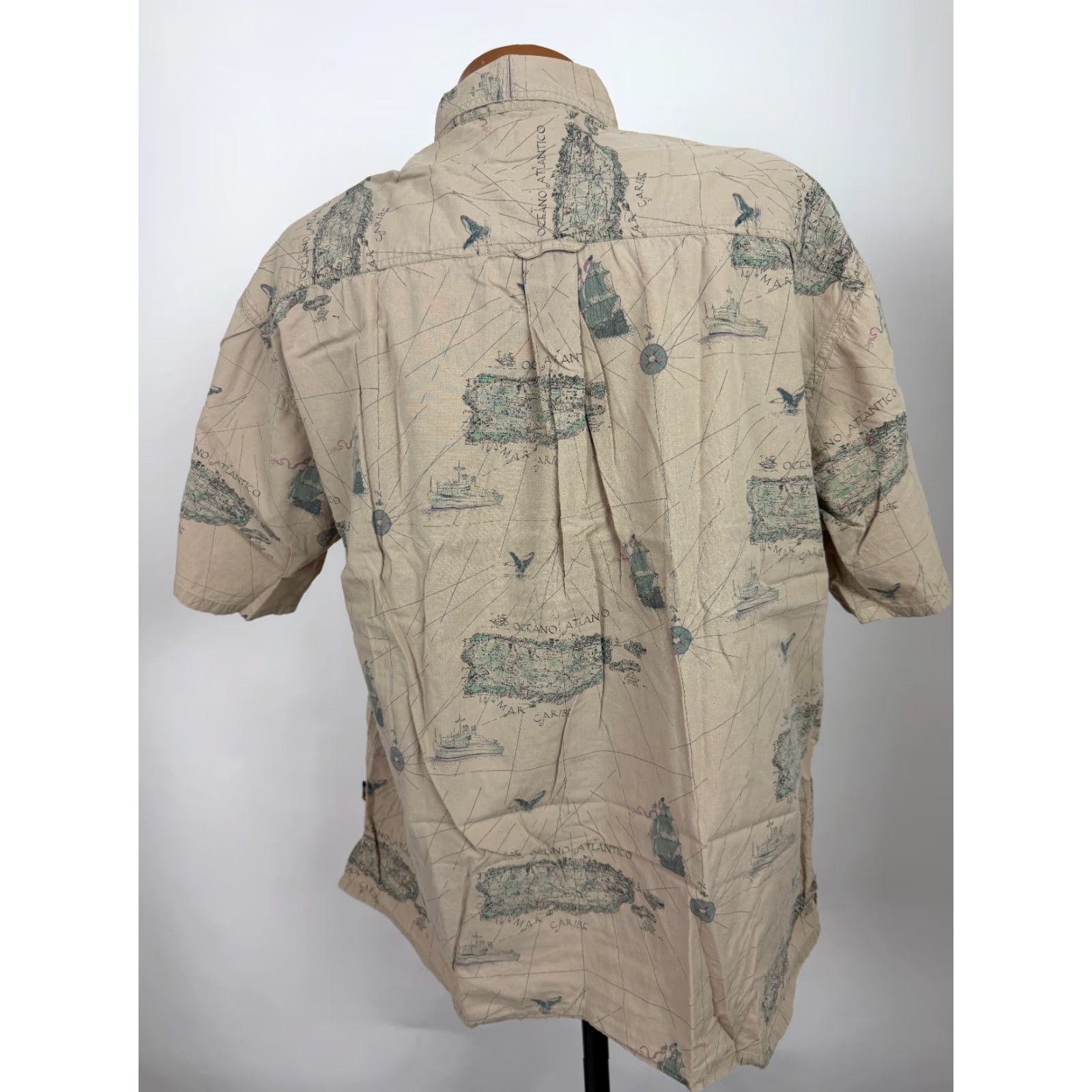 Nautica VINTAGE Clave Hawaiian Shirt Men L Graphic Print Short Sleeve Button-Up Collared Brown 90s Nautical Beach Travel Tropical Grunge Hawaiian 90s Mens Size US L / EU 52-54 / 3 - 6 Thumbnail