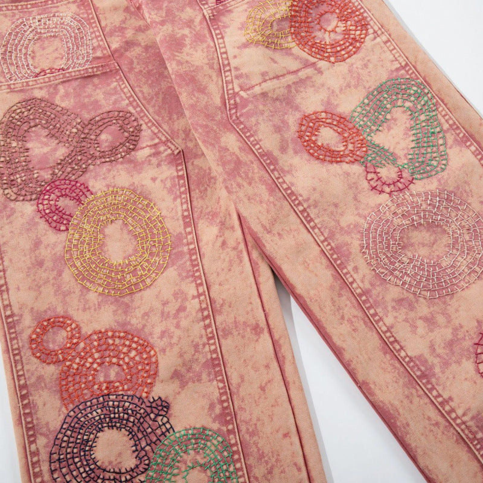Jean All-Over Mandala Patchwork Embroidered Wide-Leg Jeans Size US 32 / EU 48 - 5 Thumbnail