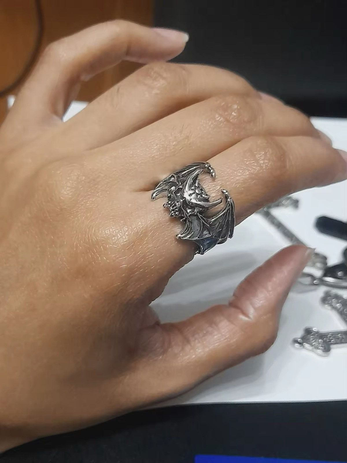 Vintage Skull Bat Adjustable Ring Size ONE SIZE - 6 Thumbnail