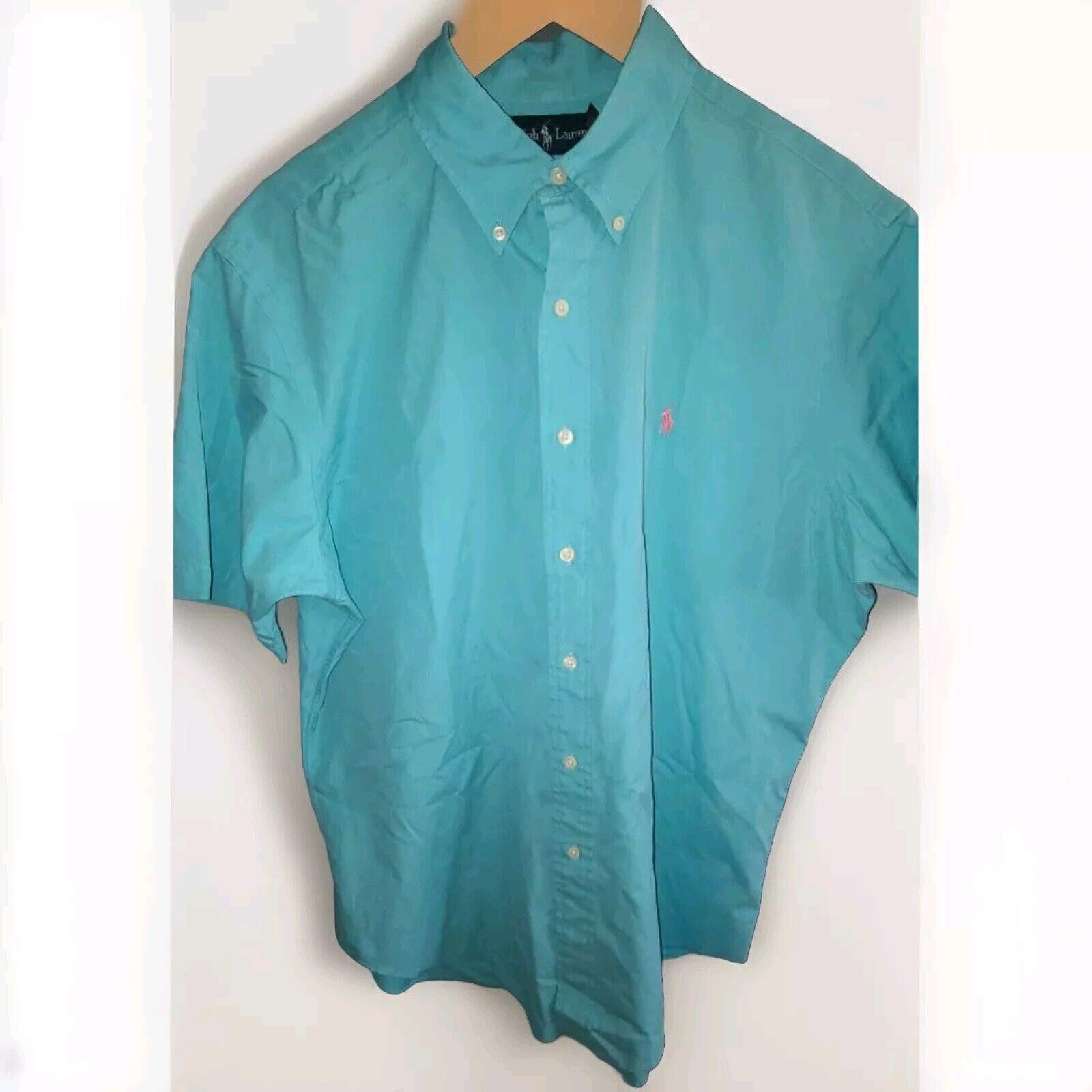 Lauren Ralph Lauren Vintage Ralph Lauren Large Light Teal Short Sleeve Button Up Size US L / EU 52-54 / 3 - 1 Thumbnail