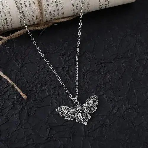 Jewelry Death Moth Pendant Necklace in Silver, Men's